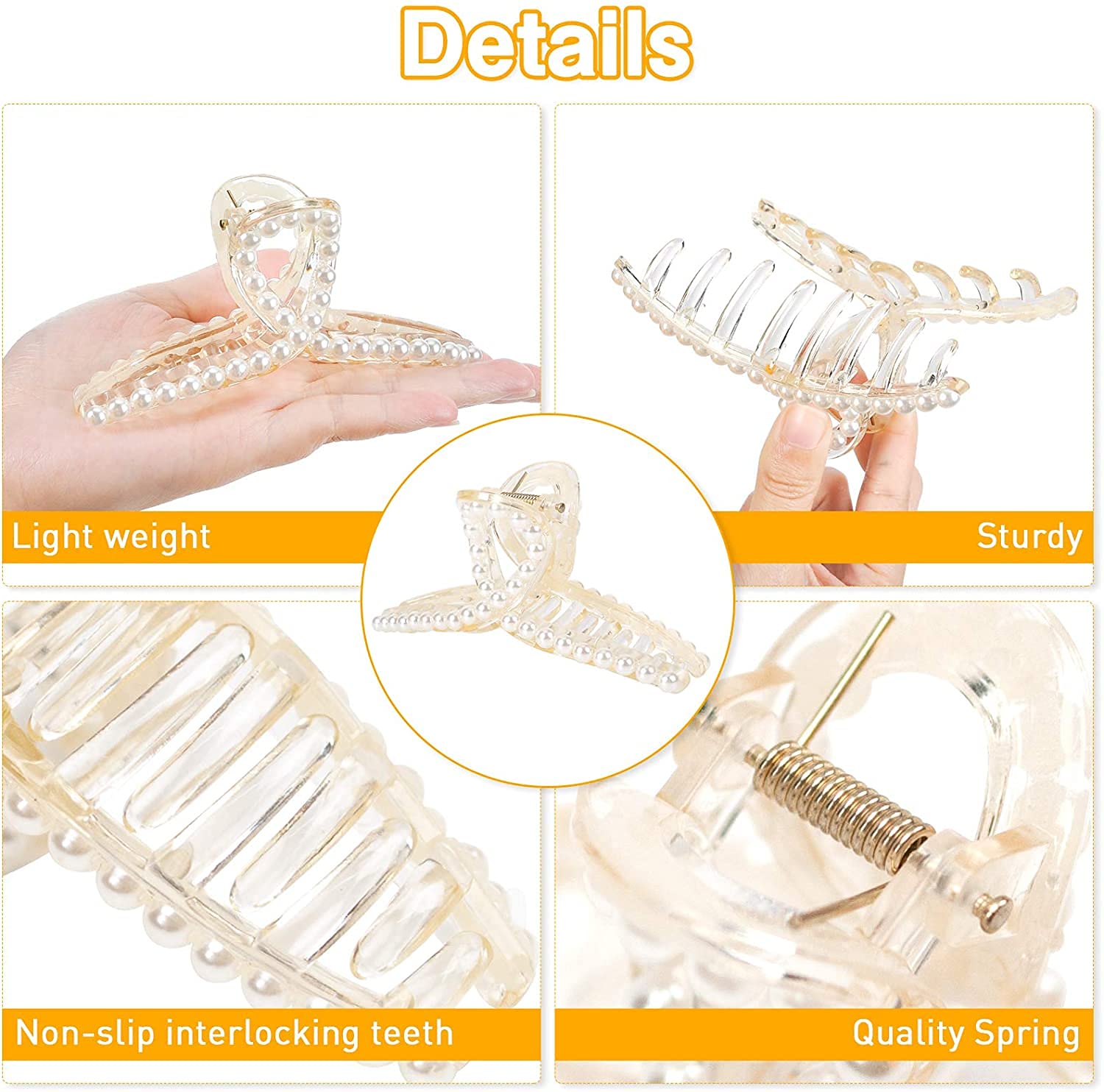 Pearl Hair Claw Clips for Women - Non-Slip Large Hair Clamps with Fake Pearls, Fashion Hair Styling Accessories for Women & Girls | Perfect for Updos, Ponytails & Everyday Hairstyles