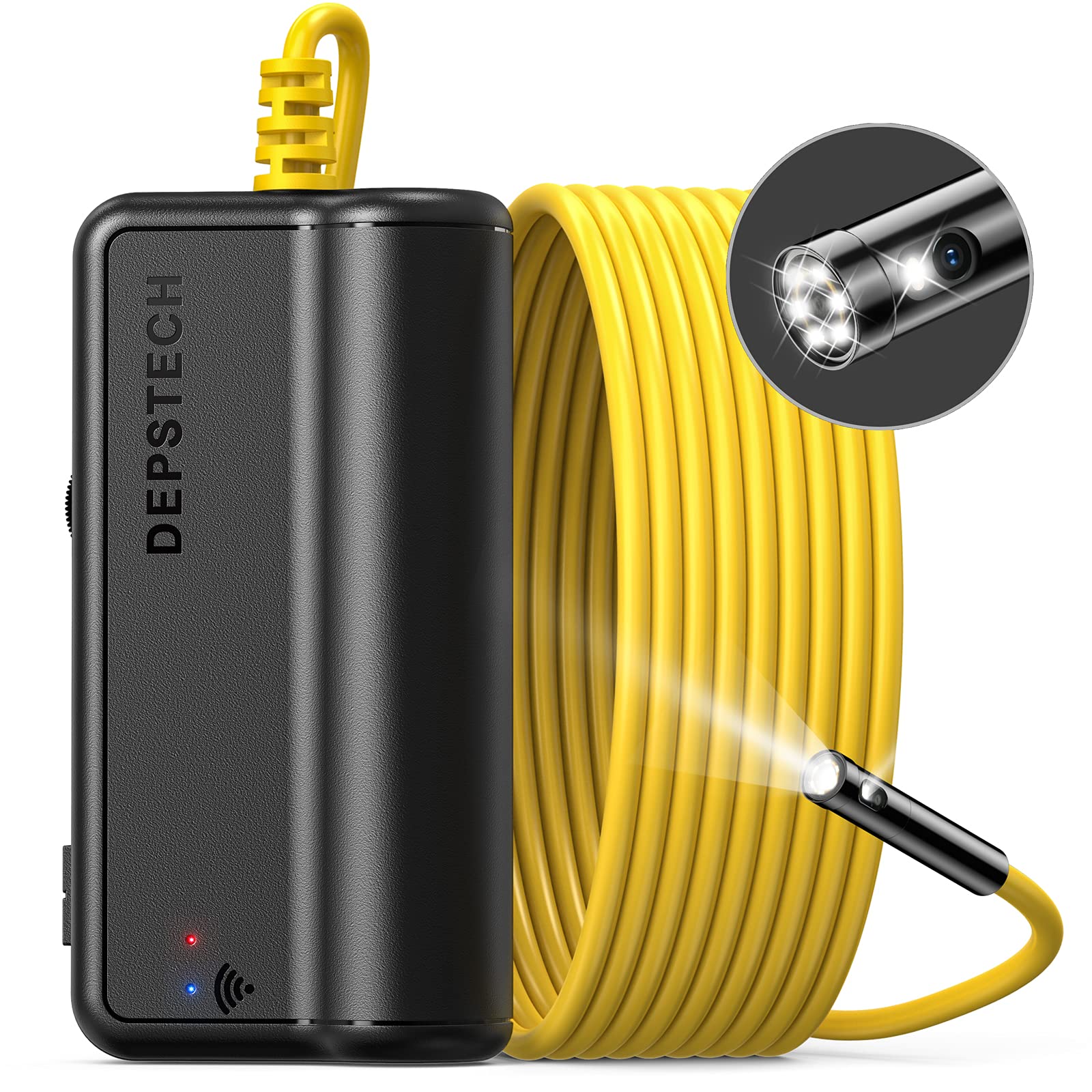 DEPSTECH Dual Lens Wireless Endoscope - 1080P HD Inspection Camera with 7 LED Lights, 0.31In Lens, IP67 Waterproof Borescope, 16.5FT Cable for Android & iOS Devices (Yellow) - Perfect for Plumbing, HVAC, Automotive & Home Inspection