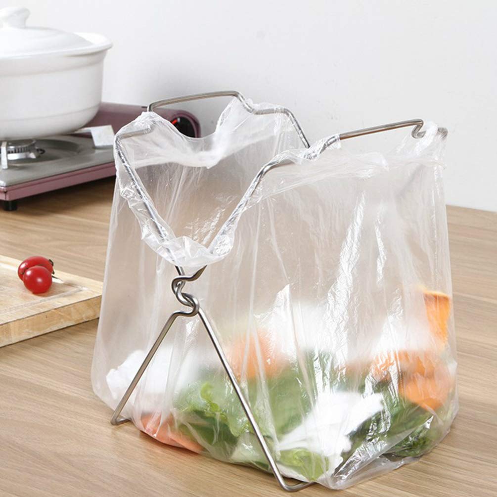Foldable Stainless Steel Trash Bag Holder - Metal Garbage Bag Bracket for Kitchen, Bathroom & Outdoor Use - Durable Dishcloth & Towel Rack Organizer - Perfect for Trash Cans, Bins & Waste Management