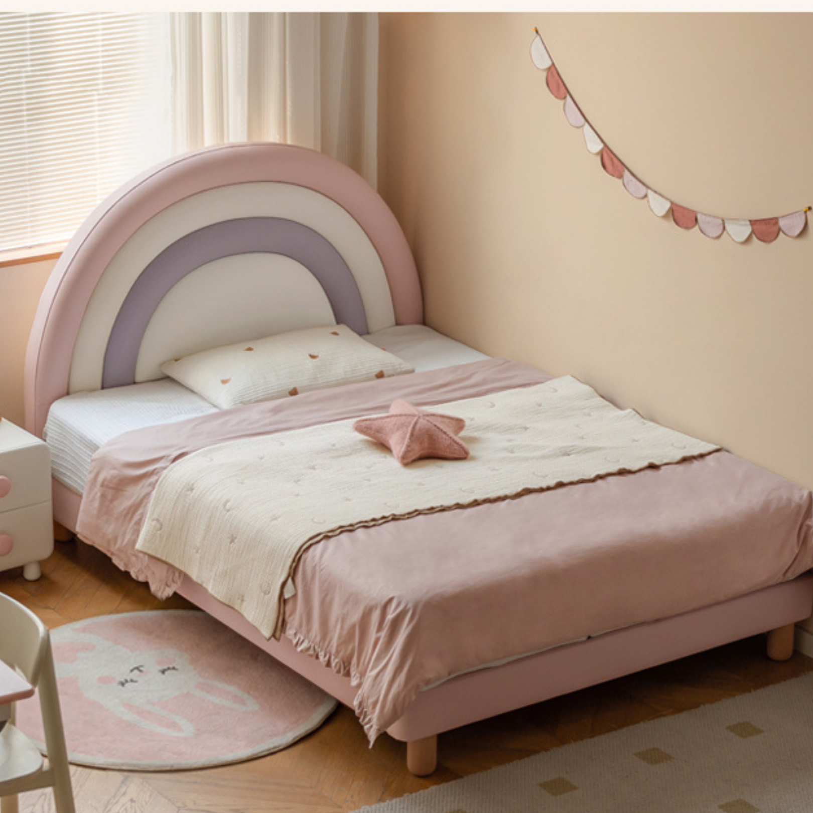 Organic Leather Kids Soft Rainbow Bed – Durable & Comfortable Toddler Bed for Boys & Girls – Perfect for Nursery, Bedroom & Playroom Decor