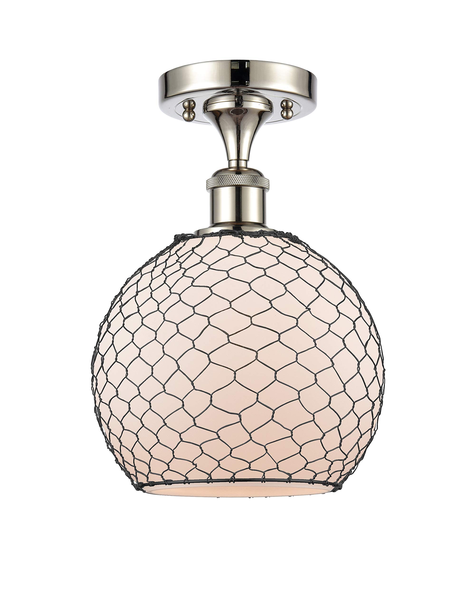 Farmhouse Chicken Wire 1 Light Semi-Flush Mount Ceiling Light - Polished Nickel Finish - Ballston Collection - Rustic Kitchen, Dining Room or Bedroom Lighting Fixture
