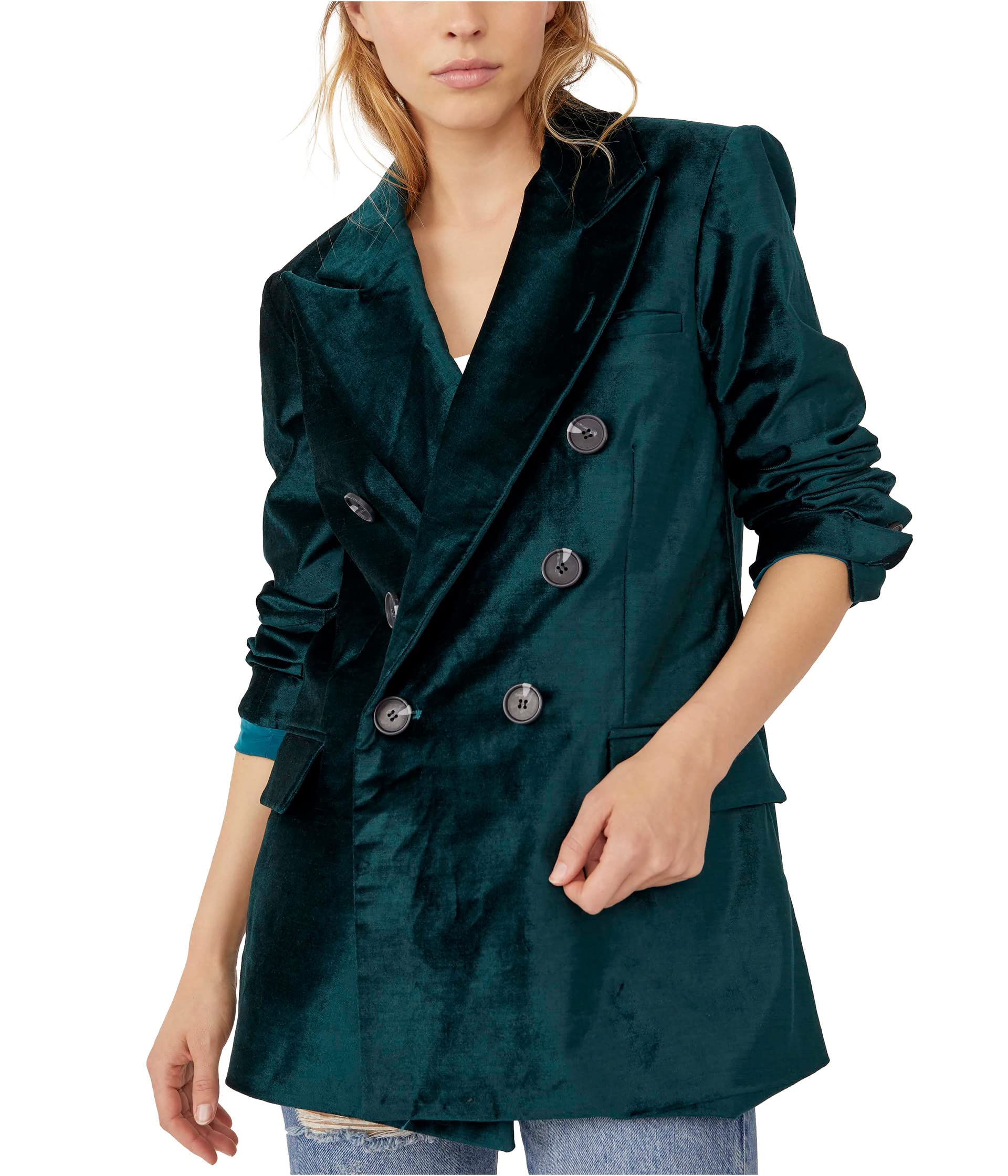 Free Women's Velvet Ashby Blazer - Elegant Velvet Jacket for Women, Office Wear & Evening Outfits, Perfect for Work, Parties & Special Occasions