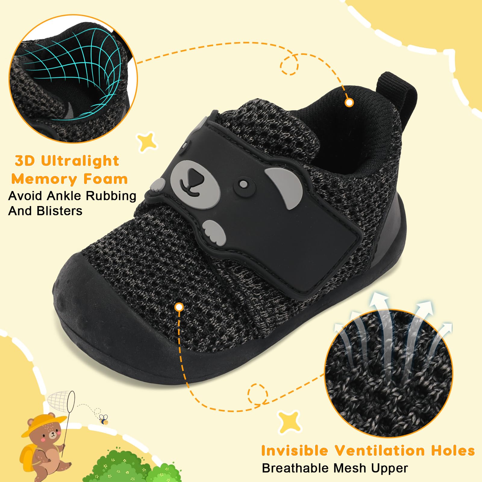 FEETCITY Baby Walking Shoes - Wide Fit Infant Sneakers for Boys & Girls | Breathable Barefoot Toddler Shoes | Slip-On Crib Shoes for First Steps & Playtime