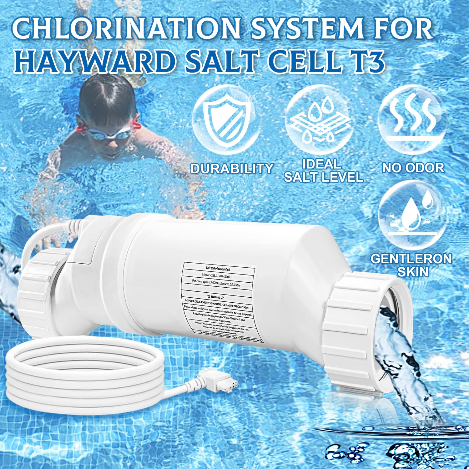 Hayward T-Cell-3 Compatible Salt Chlorine Generator | 15,000 Gallon Pool Salt Cell Replacement | In-Ground Swimming Pool Chlorination System | Perfect for Backyard Pool Maintenance & Water Sanitation