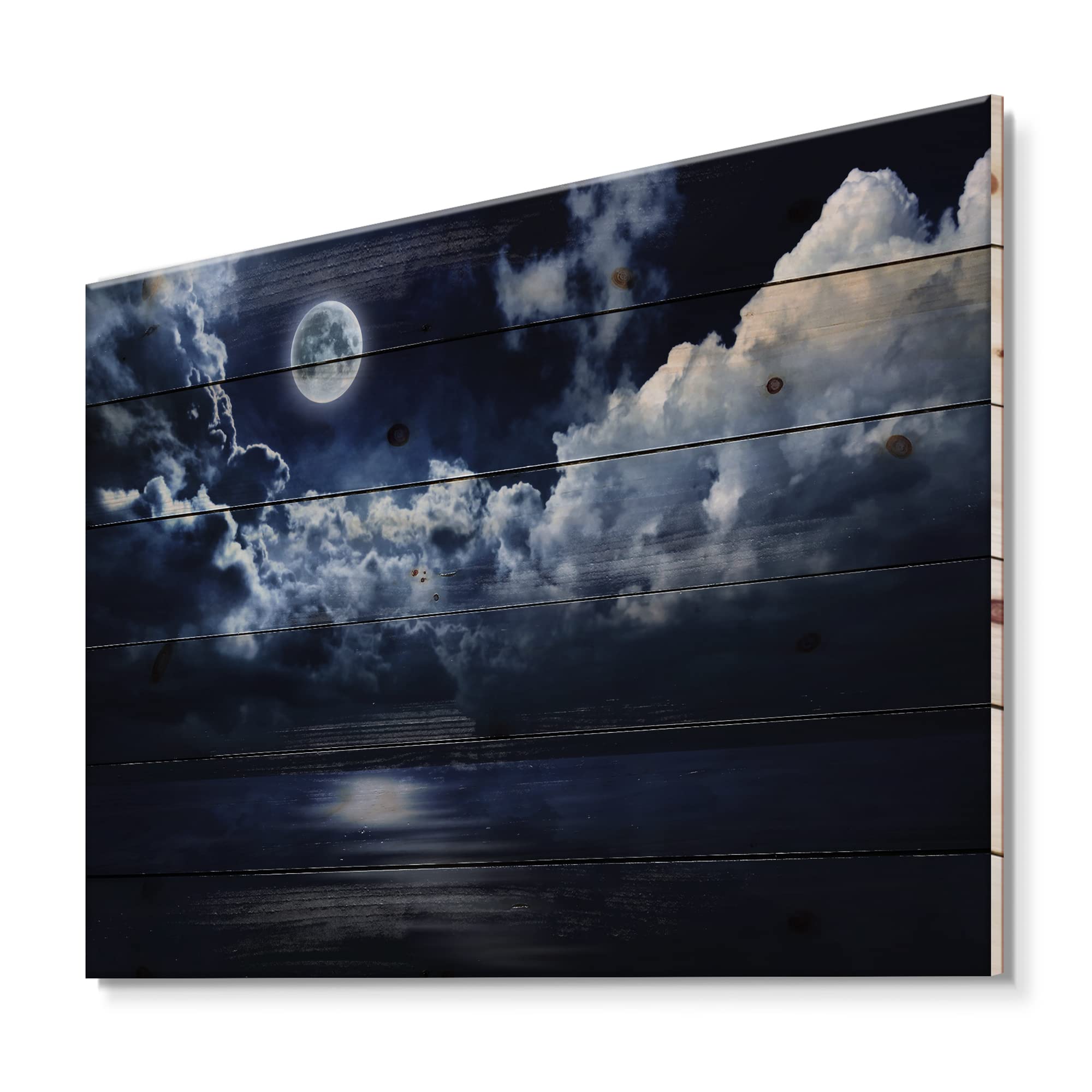 Full Moon Wood Wall Art - Modern Blue Astronomy Decor for Living Room