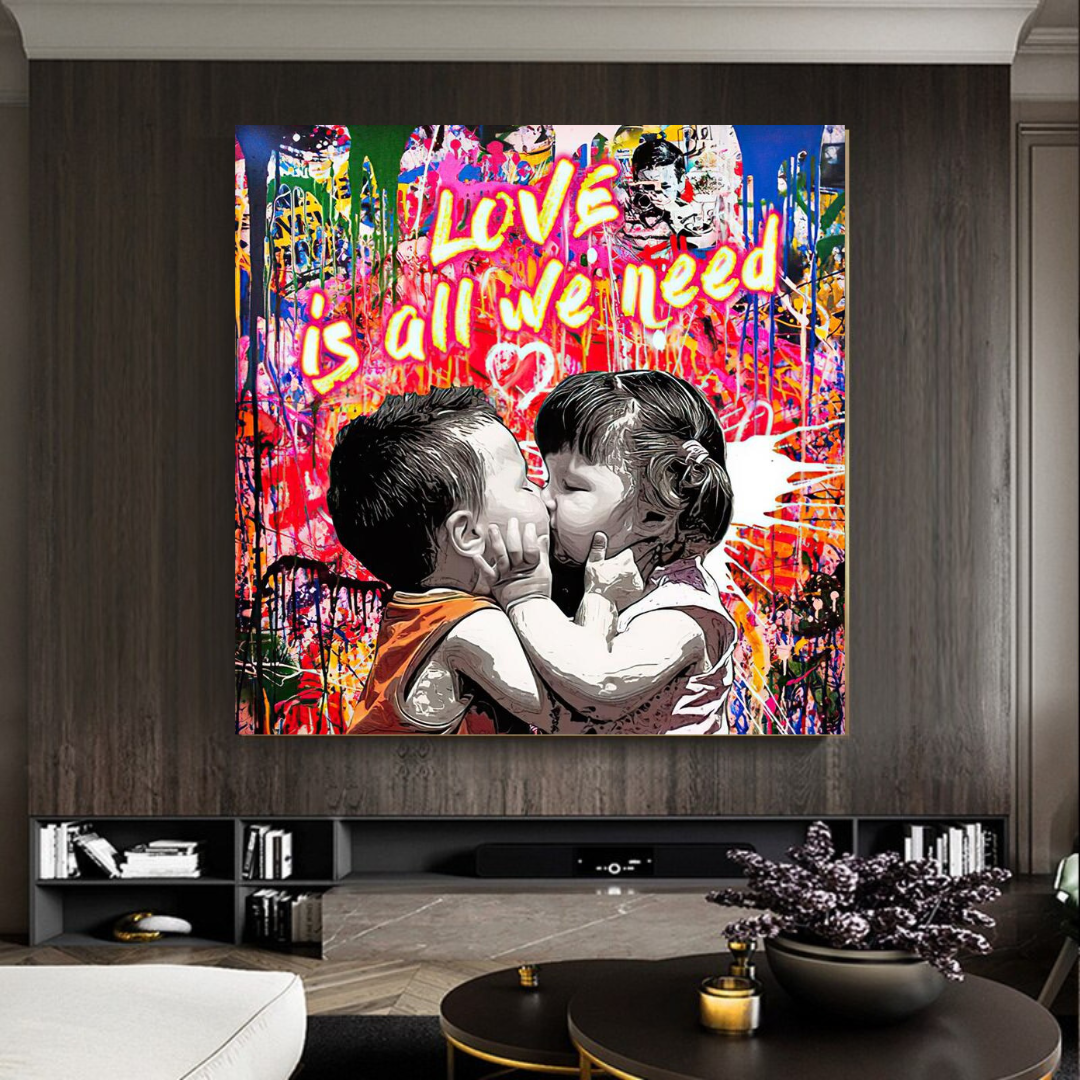 Banksy Love is All We Need Graffiti Canvas Wall Art Print - Modern Urban Home Decor for Living Room, Bedroom & Office