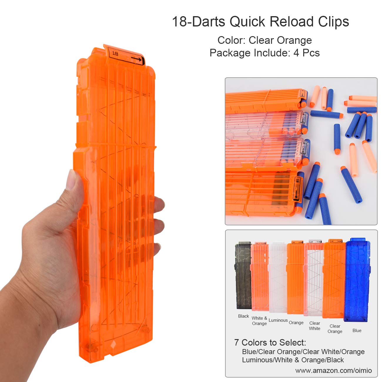 Soft Bullet Clips 18-Darts Quick Reload Magazine for Nerf Toy Dart Guns - 4 Pack Transparent Orange - Perfect for Nerf Battles, Target Practice & Kids Outdoor Play