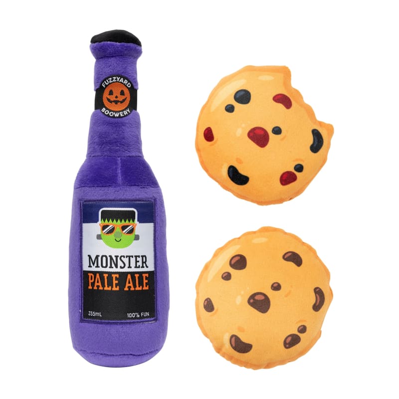 Fuzzyard Halloween Monster Pale Ale & Cookies Dog Toy - Durable Chew Toy for Small & Large Dogs - Perfect for Halloween Parties & Playtime