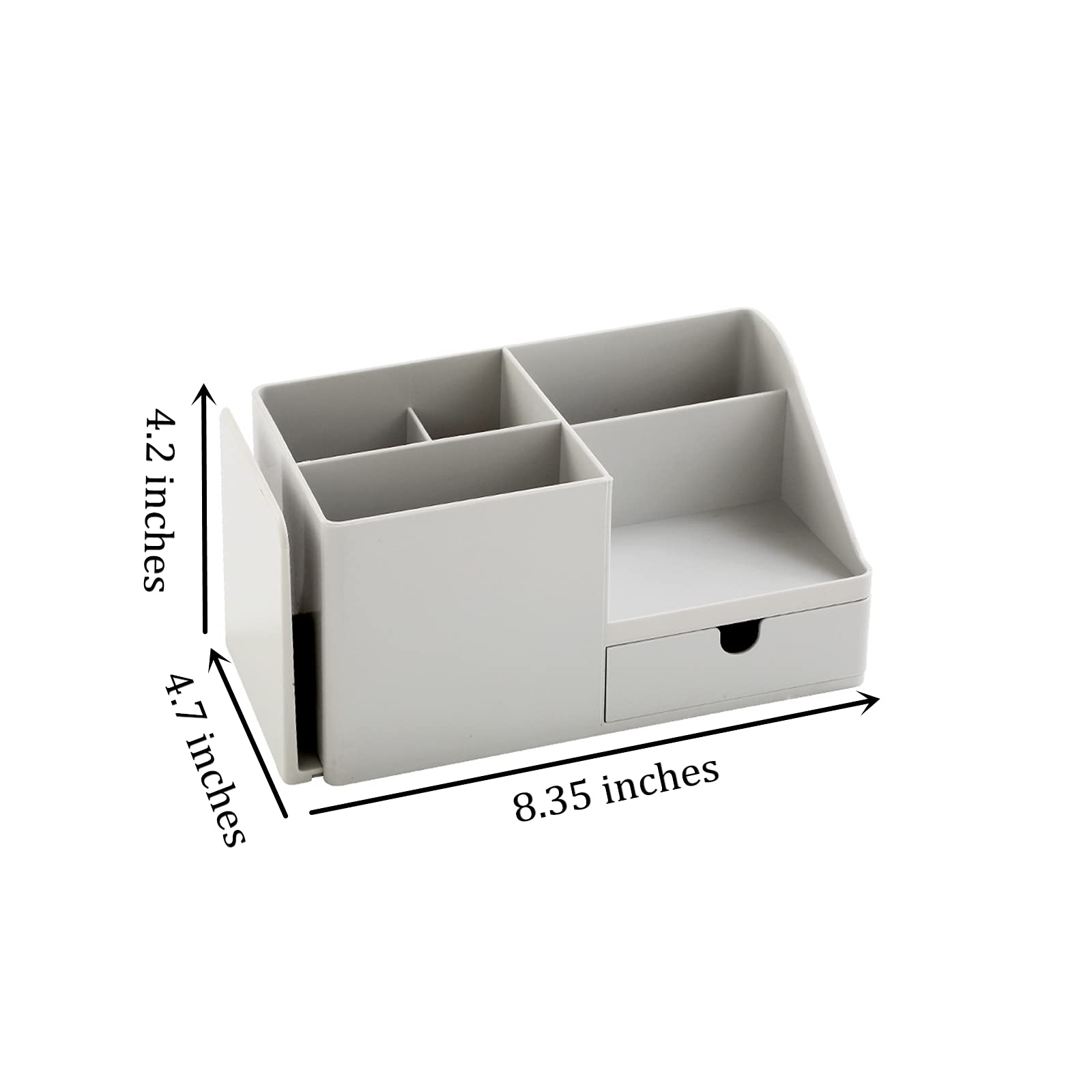 White Multifunctional Desk Organizer with Bookshelf & Drawer - Office Stationery & Makeup Storage Box, Small Grey - Perfect for Home Office, Study & Workspace Organization