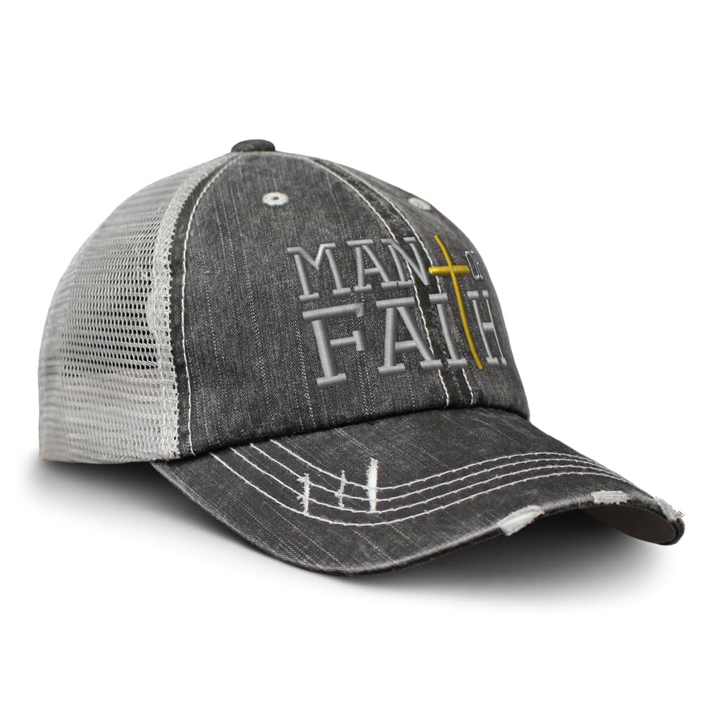 Distressed Trucker Hat for Men & Women - Speedy Pros Christian Faith Jesus Design - Cotton Adjustable Cap for Outdoor, Casual & Religious Events