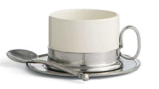 Arte Italica Tuscan White Cappuccino Cup & Saucer Set with Spoon - Elegant Italian Coffee Cups for Espresso, Latte & Breakfast - Perfect for Home, Cafe & Gift Giving