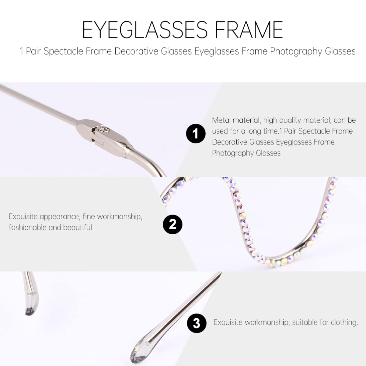 Sparkling Diamond Half Frame Glasses for Women - Fashionable Silver Eyeglass Frame Without Lenses | Perfect for Reading, Cosplay & Vintage Style Outfits
