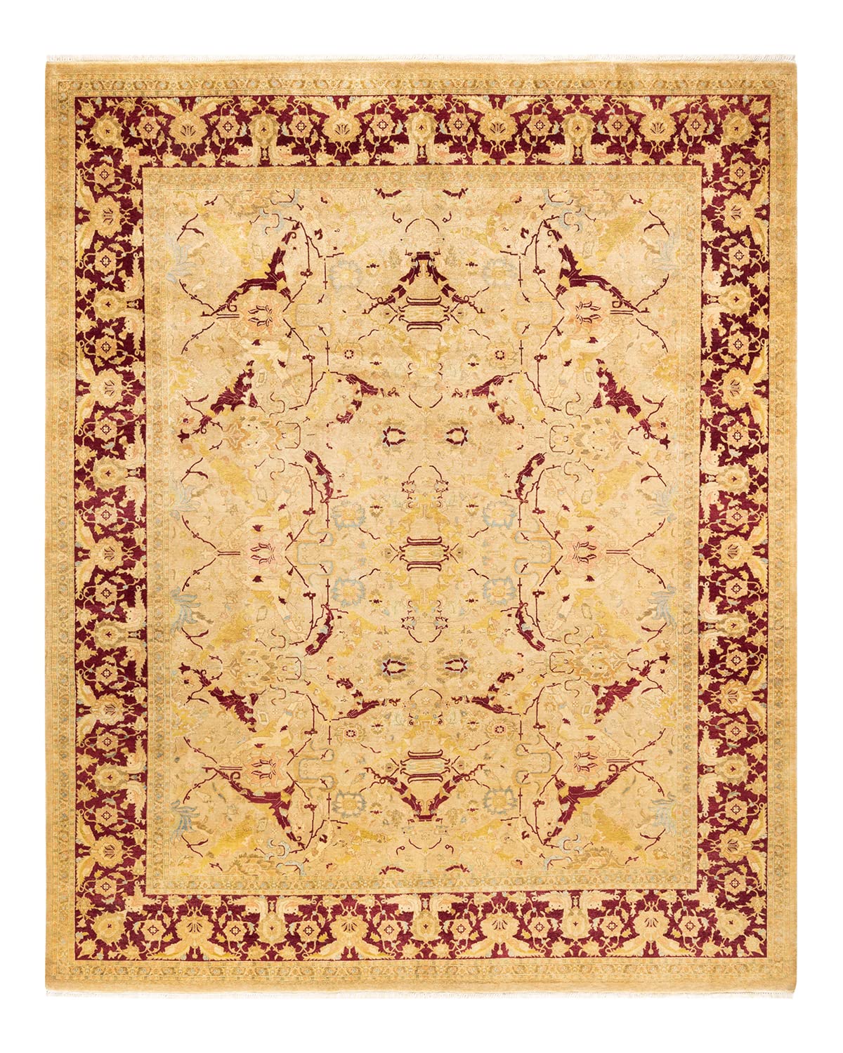Handmade Traditional Floral Mogul Yellow 8x10 Wool Area Rug - One of a Kind Hand-Knotted Solo Rugs for Living Room, Bedroom & Home Decor