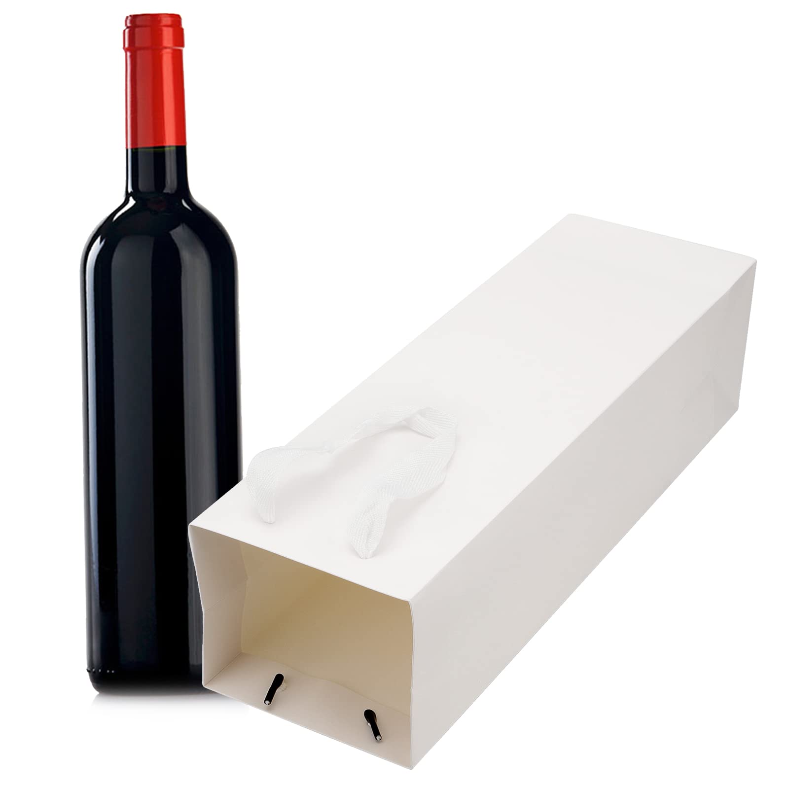SEUNMUK 30 Pack 13.8x4.3x3.5 Inch White Wine Bottle Gift Bags - 250 GSM Thick Sturdy Paper Wine Bags with Handles - Elegant Wedding Party Retail Shopping Gift Packaging for Champagne, Liquor & Spirits