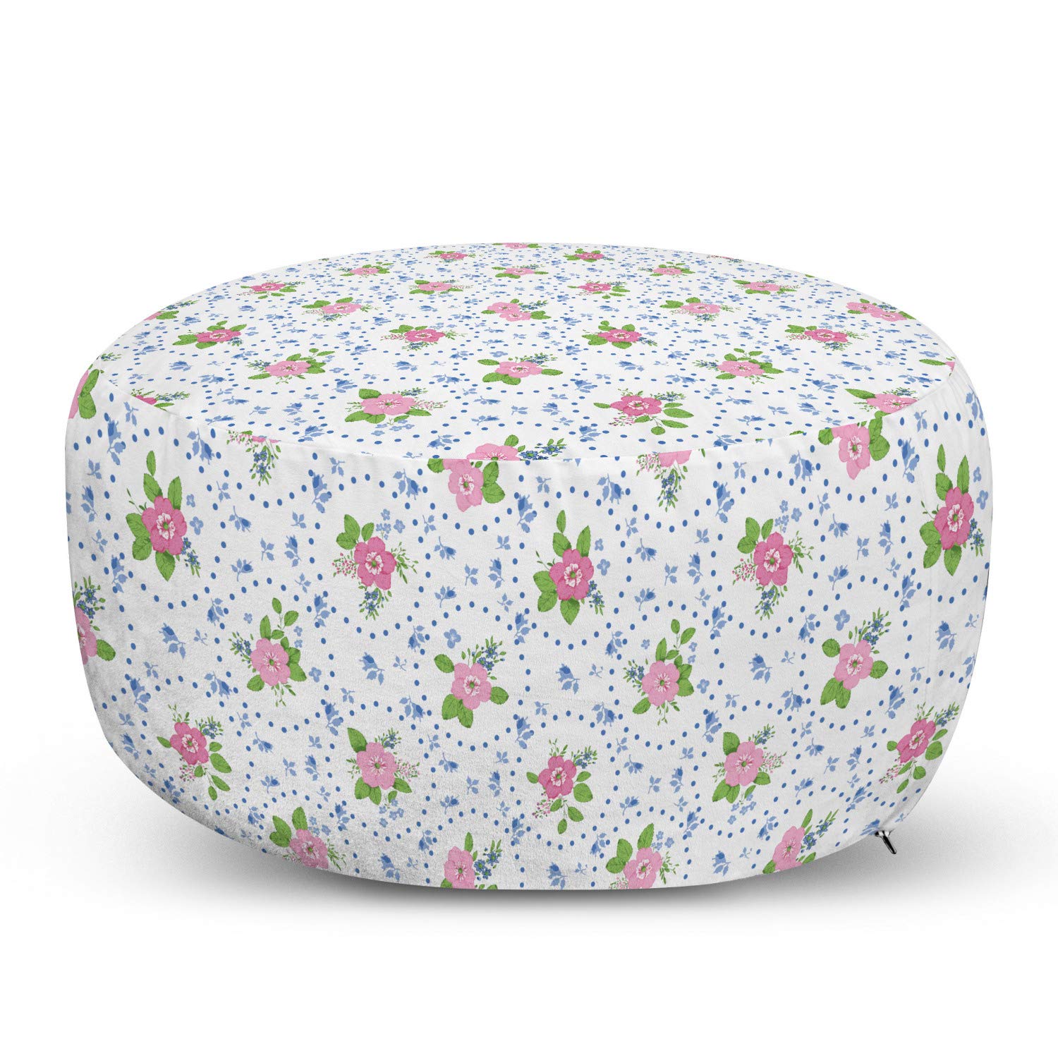 Ambesonne Shabby Floral Ottoman Pouf - Classic Peony Flowers with Circular Bouquets, Nature-Inspired Romantic Design | Soft Decorative Footrest with Removable Cover for Living Room & Bedroom (Pink & Blue) | Perfect for Home Decor, Cozy Seating & Extra Storage