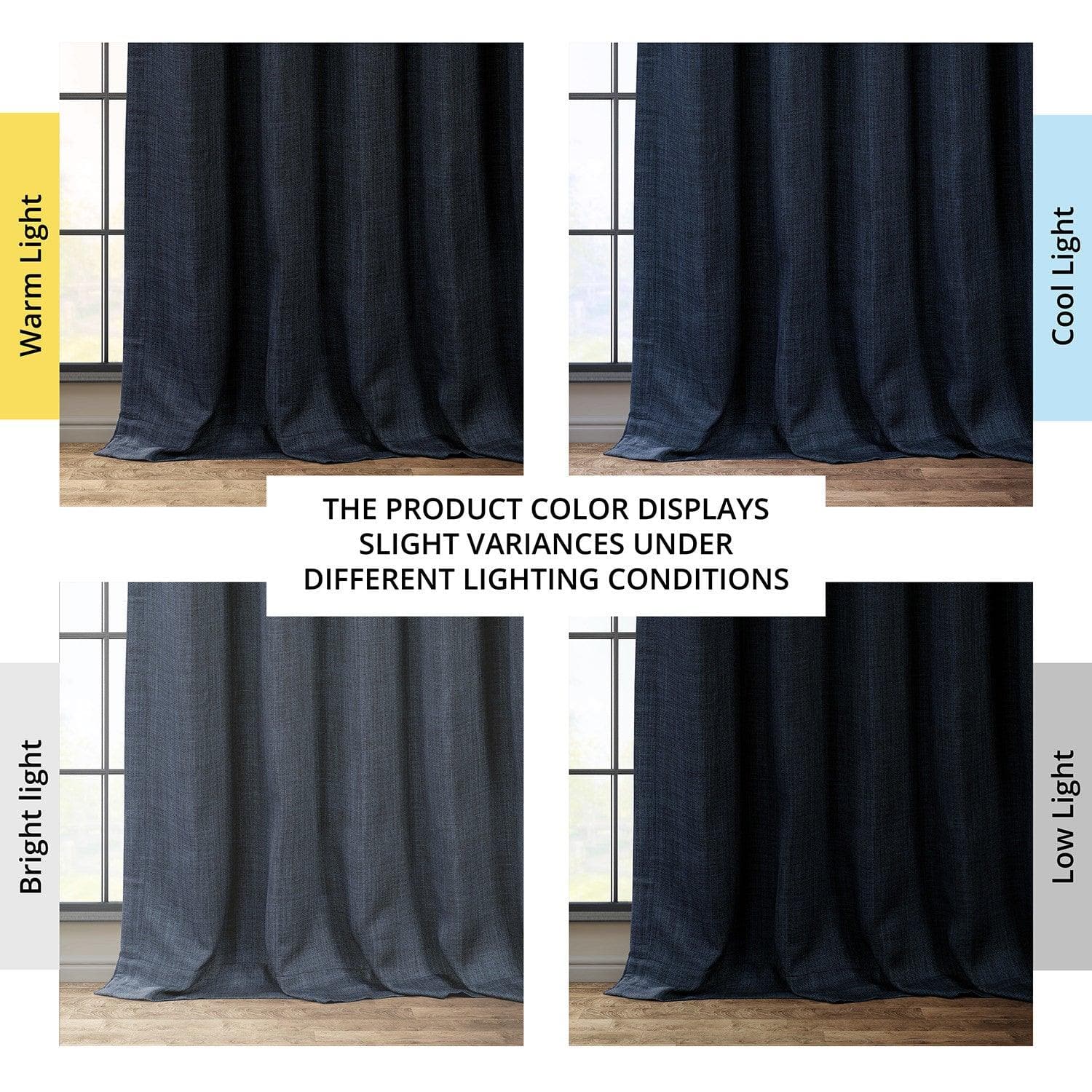 Nightfall Navy Textured Faux Linen Blackout Curtains for Bedroom - Thermal Insulated Window Drapes for Better Sleep & Energy Savings