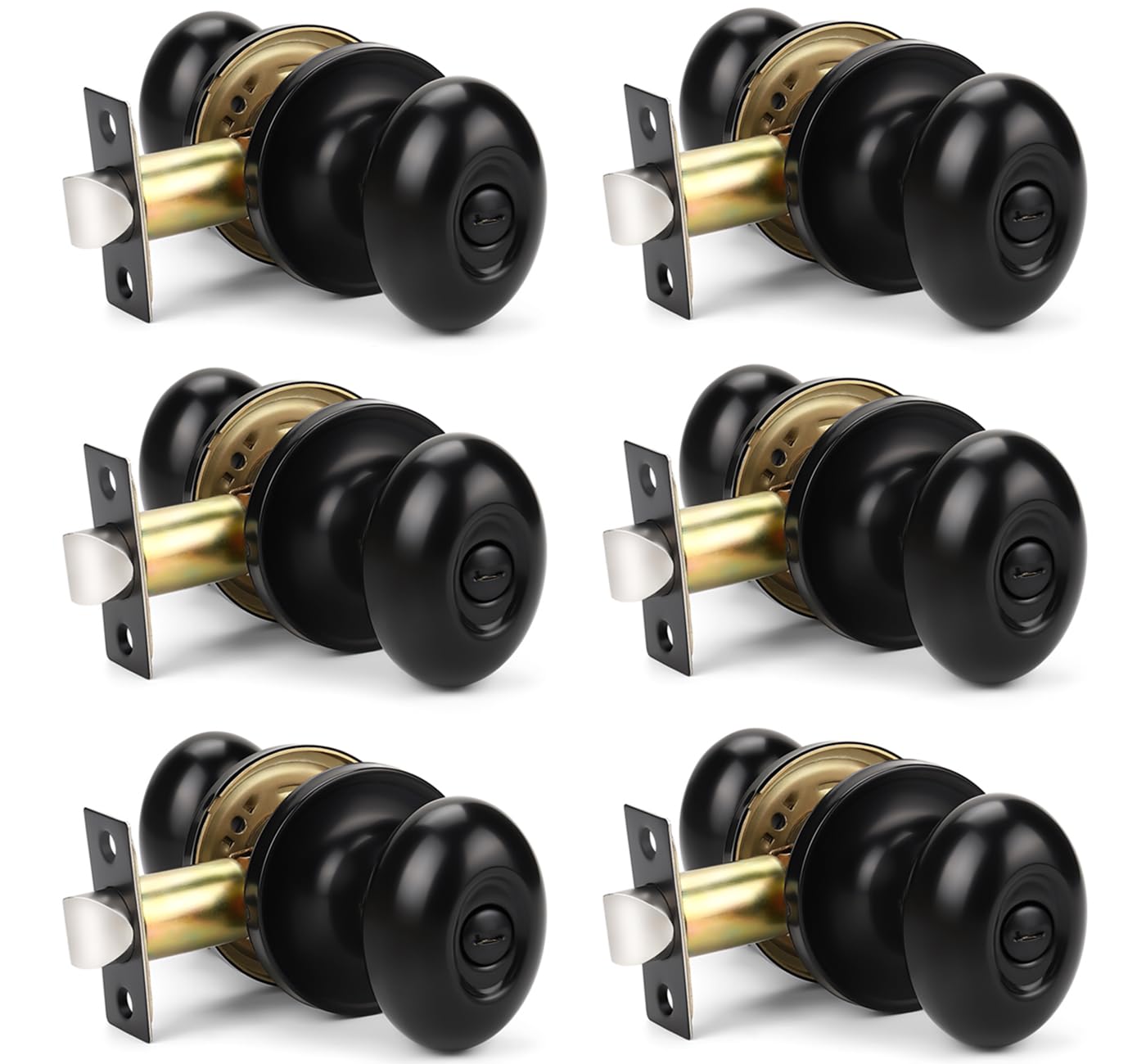 KNOBWELL 6-Pack Matte Black Privacy Door Knobs - Keyless Oval Bedroom & Bathroom Interior Door Lockset for Enhanced Security and Style | Perfect for Homes, Apartments, and Rental Properties
