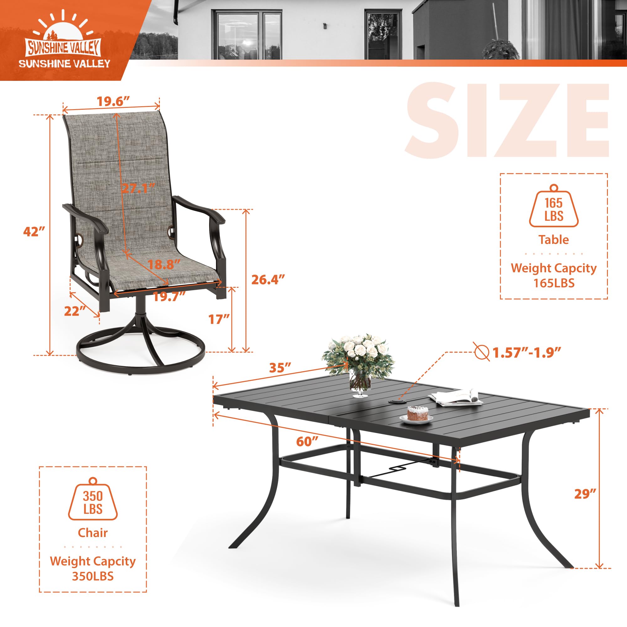 7-Piece Outdoor Patio Dining Set for 6 People - Durable Textilene Swivel Chairs & Weather-Resistant Table (1.57-1.9