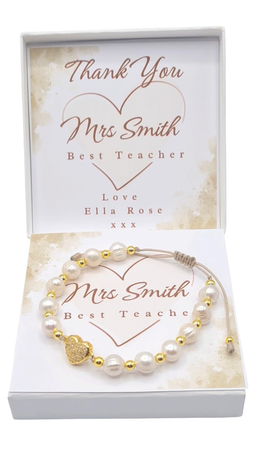Personalized Heart Bracelet for Teachers - Thank You Gift for End of Term, School Leavers, Teaching Assistants & Nursery Staff | Appreciation Jewelry for Educators, Students & Pupils | Perfect Teacher Appreciation Week, Retirement or Farewell Present