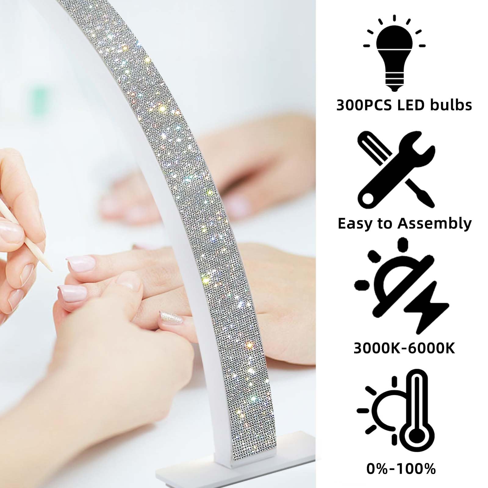 Professional 34W LED Half Moon Light for Nail Desk - 3 Lighting Modes, White - Perfect for Manicure Technicians & Salon Lighting Solutions