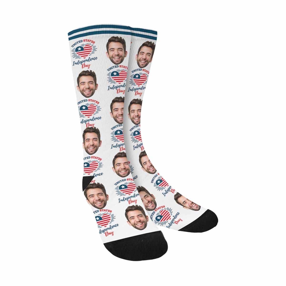 Custom American Flag Socks with Face - Personalized Patriotic Socks for Men & Women - Unisex July 4th Celebration Socks - Perfect for Independence Day, Veterans Day & Patriotic Events
