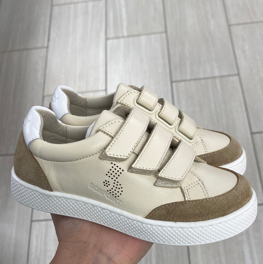 Bonpoint Basket Ecru Brown Velcro Sneakers for Toddlers - Comfortable Kids Shoes for Everyday Wear & Playtime