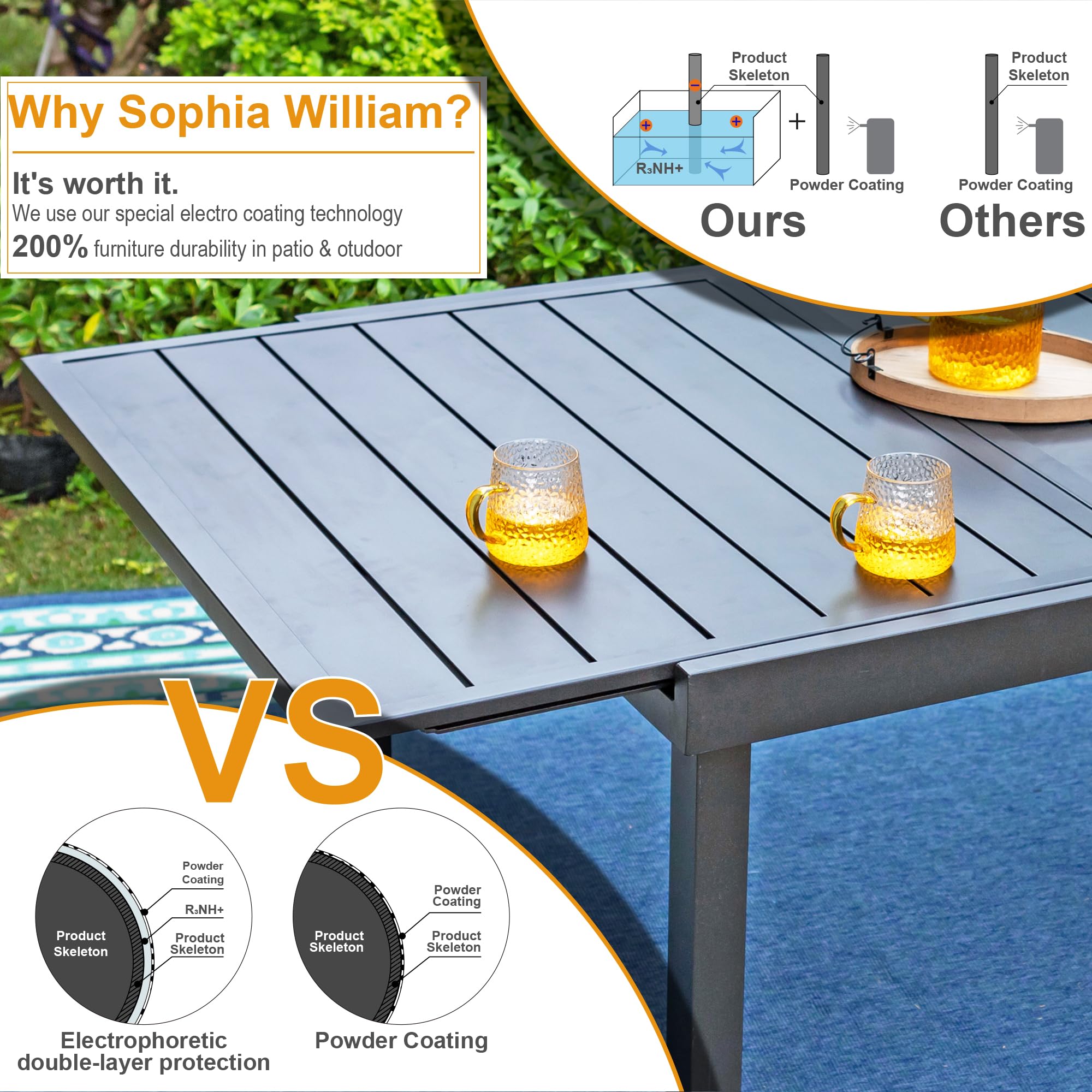 Sophia & William 9-Piece Patio Dining Set - Weather-Resistant Rattan Wicker Furniture with 8 Cushioned Chairs & Expandable Metal Table - Perfect for Outdoor Dining in Garden, Backyard, Lawn or Terrace