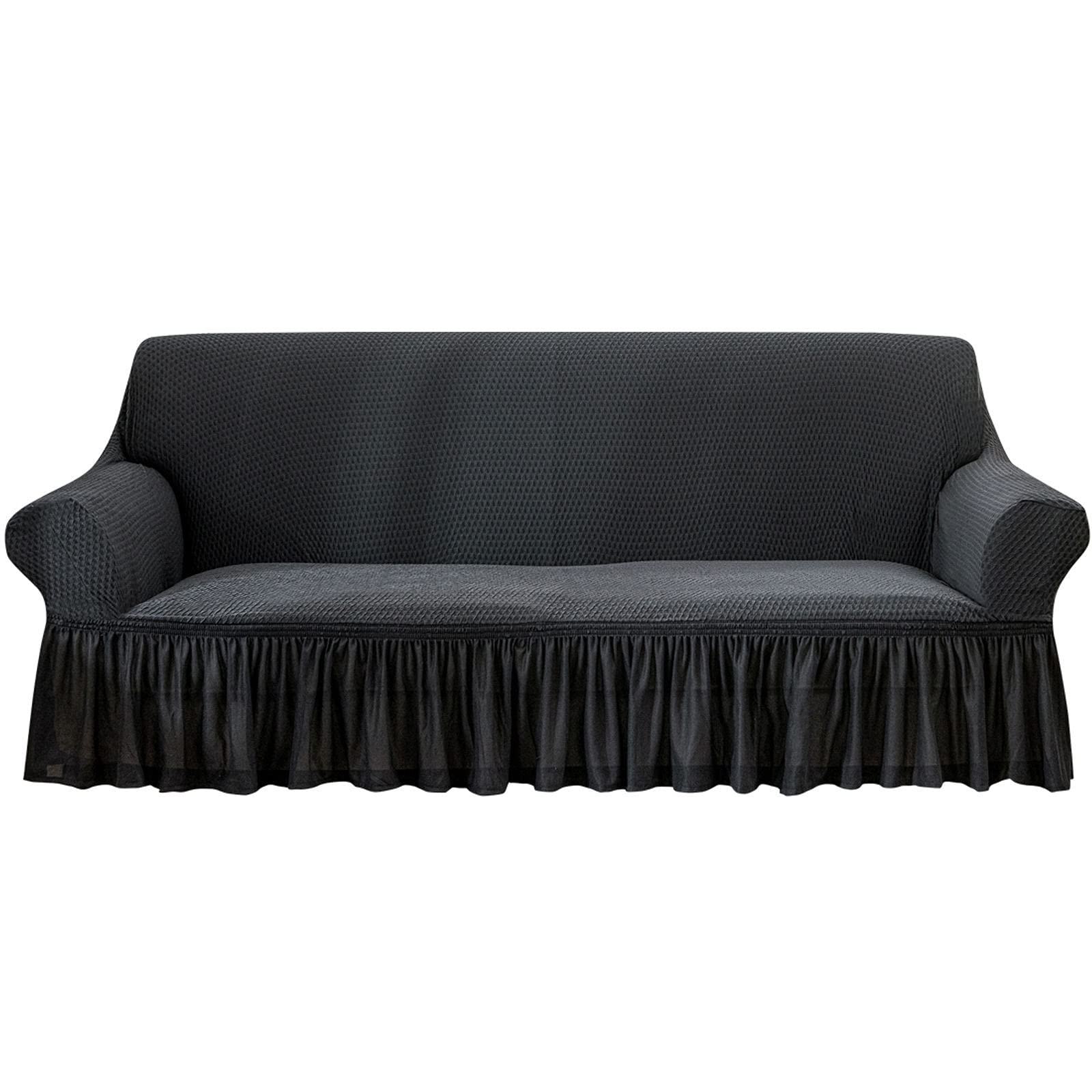 HUOLEO Stretch Jacquard Sofa Slipcover with Skirt - 1 Piece Easy Fit Furniture Protector for 4-Seater Couches (235-300cm) - Country Style Living Room Decor for Home & Office Use