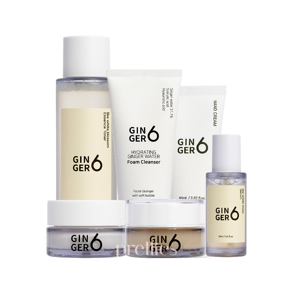 Ginger6 Complete Daily Skincare Set for Face - Anti-Aging, Hydrating & Brightening Routine (Cleanser, Toner, Serum, Moisturizer) | Perfect for Morning & Night Skincare Regimen