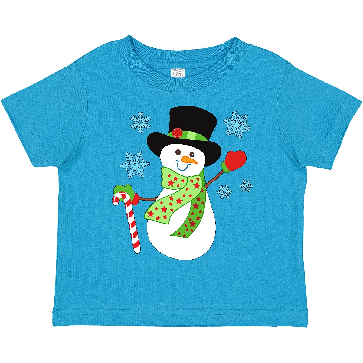 Inktastic Christmas Snowman in Top Hat with Candy Cane Toddler T-Shirt - Cute Holiday Outfit for Toddlers, Festive Winter Apparel for Boys & Girls - Perfect for Christmas Parties, Family Photos & Holiday Gatherings
