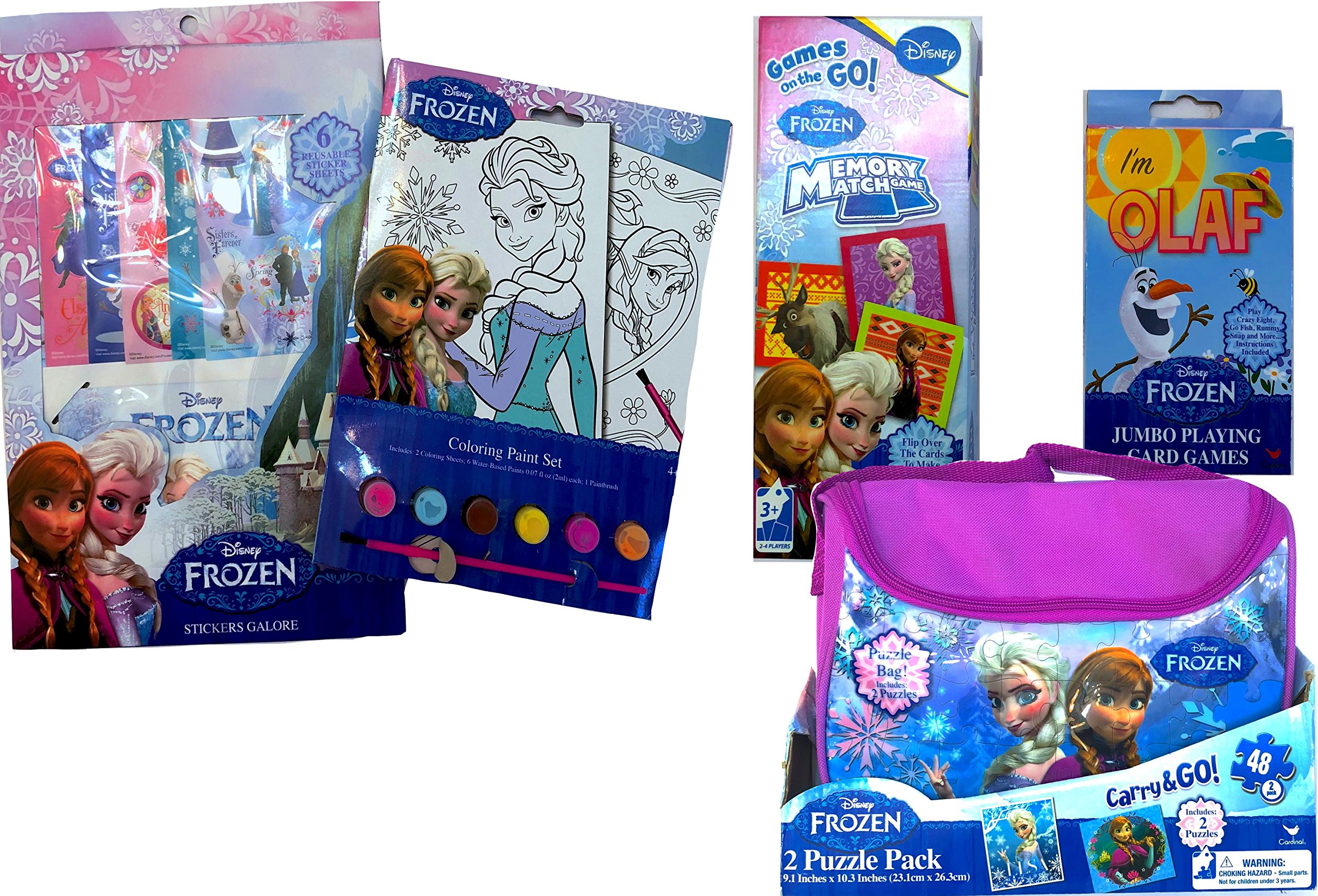 NEW Jumbo Frozen Activity Set - Sticker Book, Playing Cards, Coloring Paint Set, Memory Match & Puzzle Pack for Kids | Disney Frozen Party Favors, Travel Toys & Birthday Gifts