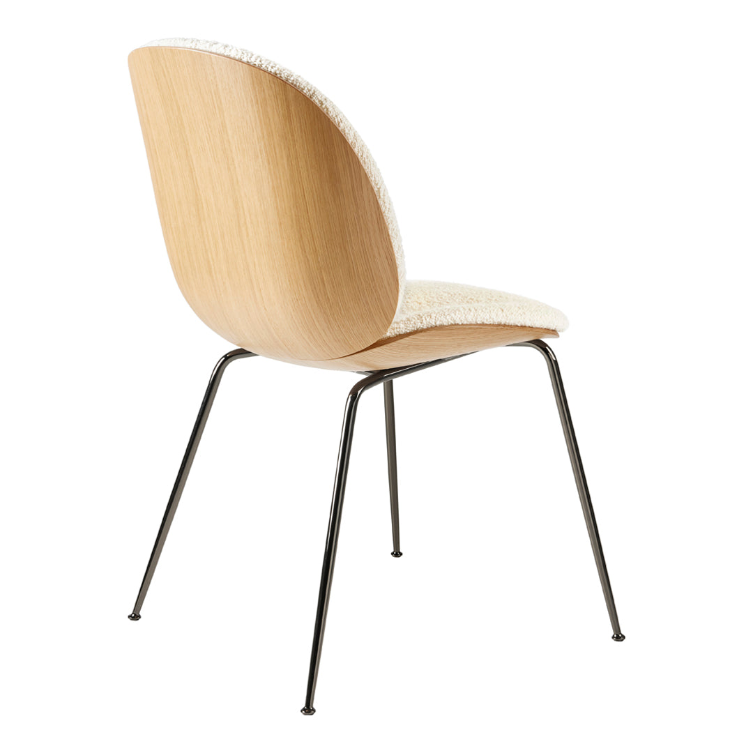 Modern Beetle Dining Chair with Front Upholstery & Conic Base - 3D Veneer Shell Design for Kitchen, Dining Room, or Office Space