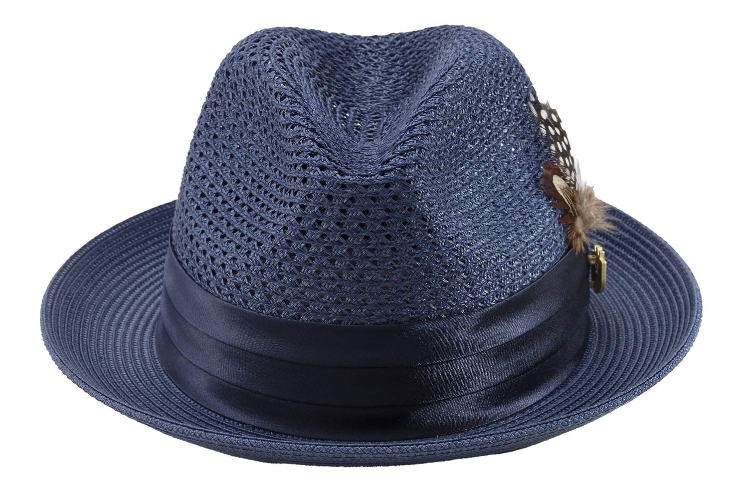 MONTIQUE Men's Braided Pinch Fedora Hat with Feathers - Lightweight Breathable Polyester Summer Panama Hat for Outdoor Activities, Beach Vacations & Fashion Accessories - Size H24