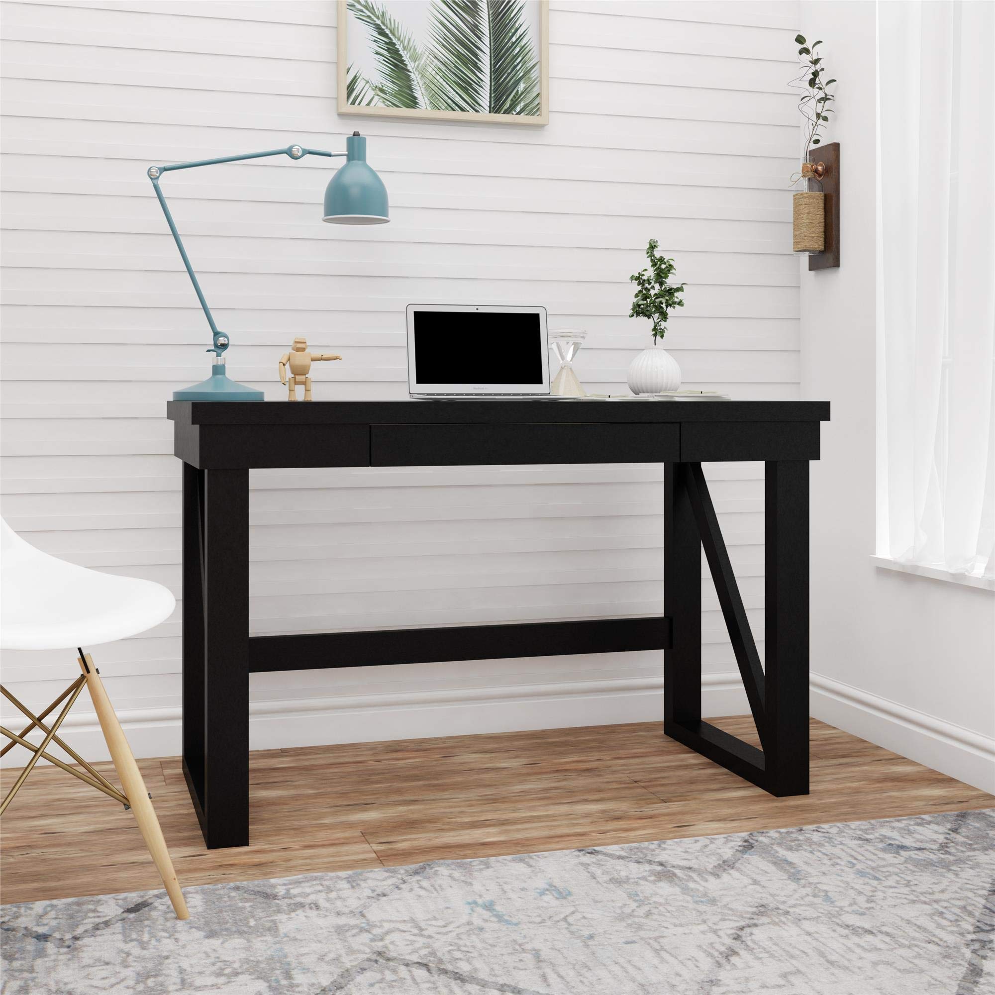 Ameriwood Home Crestwood Computer Desk in Black - Modern Home Office Desk with Keyboard Tray & Storage Shelf for Small Spaces, Gaming, and Work from Home