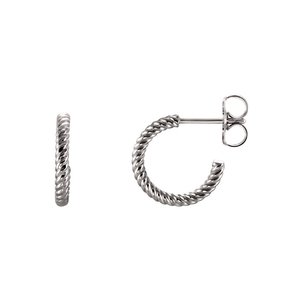 14K White Gold Black Bow Rope Hoop Earrings - 12mm (7/16 Inch) Dainty Elegant Jewelry for Women, Perfect for Parties, Weddings & Everyday Wear