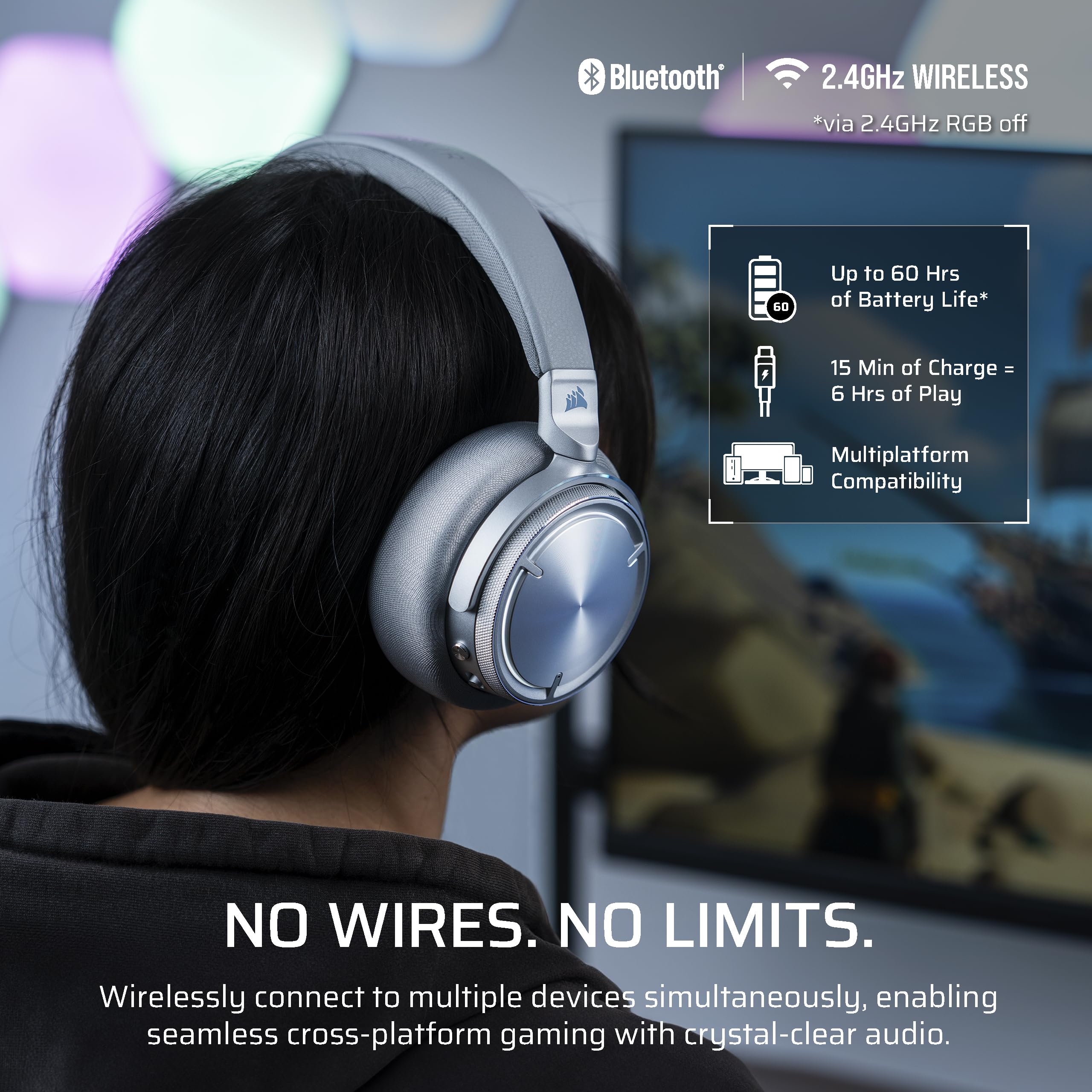 Corsair Virtuoso MAX Wireless Gaming Headset with Dolby Atmos & ANC - 50mm Graphene Drivers, 2.4GHz/Bluetooth Dual Connectivity - Compatible with PC, Mac, PS5, PS4 (Silver) - Perfect for Competitive Gaming, Streaming & Home Entertainment