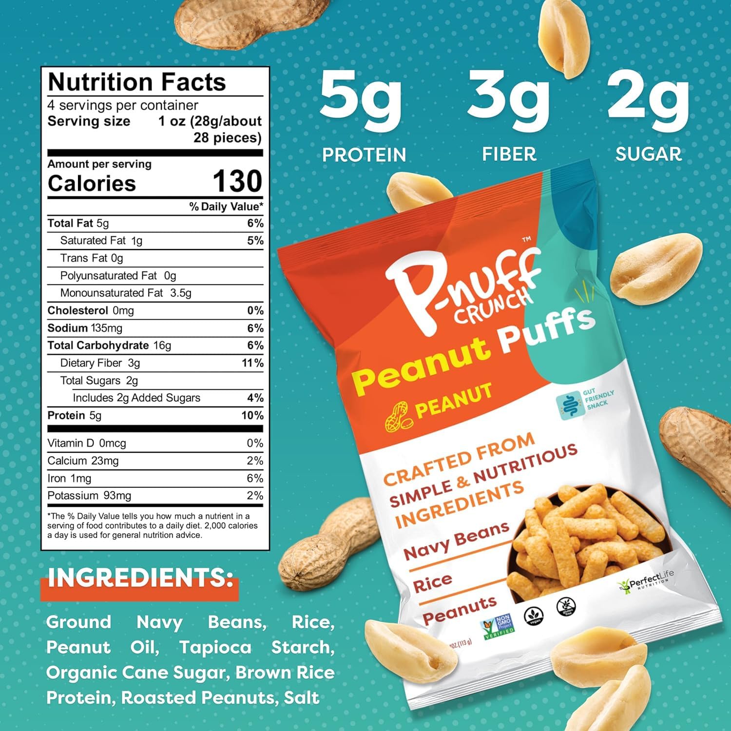 Pnuff Crunch Peanut Butter Puffs - Healthy Low Calorie Gluten Free Vegan Snacks | High Protein Keto Friendly | Low Sugar Office Snacks | As Seen on Shark Tank | Original Flavor 4 Oz Bags (Pack of 15) | Perfect for Work Lunchboxes, Gym Fuel & On-the-Go Snacking