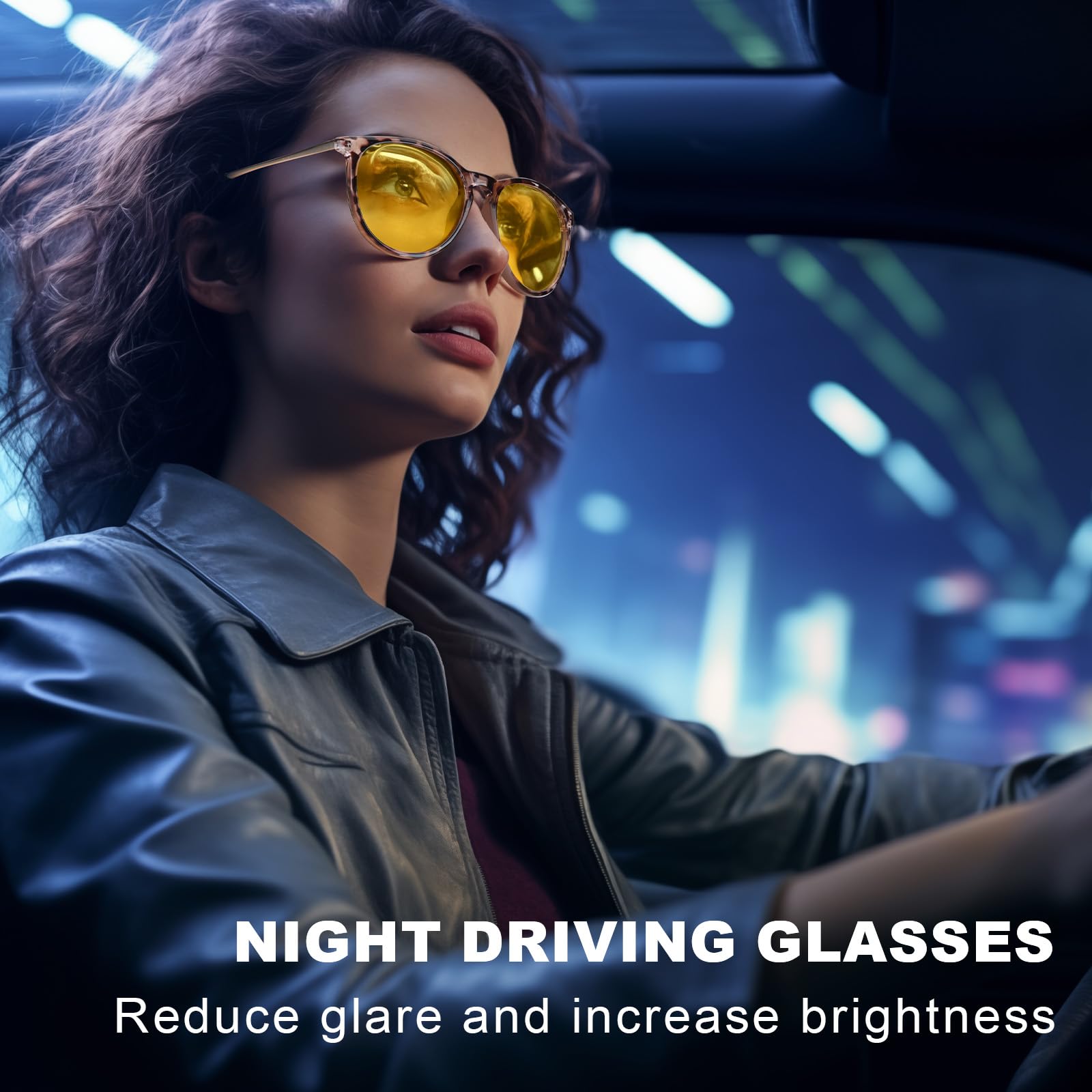 Night Vision Glasses for Driving - Anti Glare Polarized Yellow Lenses with UV400 Protection (IF8859) - Perfect for Night Driving, Foggy Conditions & Low Light Visibility