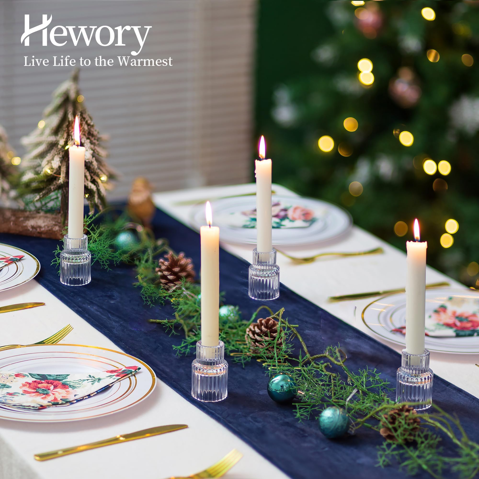 Hewory 20PCS Clear Glass Taper Candle Holders Bulk Set - Elegant Candlestick Holders for Table Centerpiece Decor, Perfect for Christmas, Wedding, Party & Bridal Showers - Create Romantic Ambiance for Dining & Home Decor