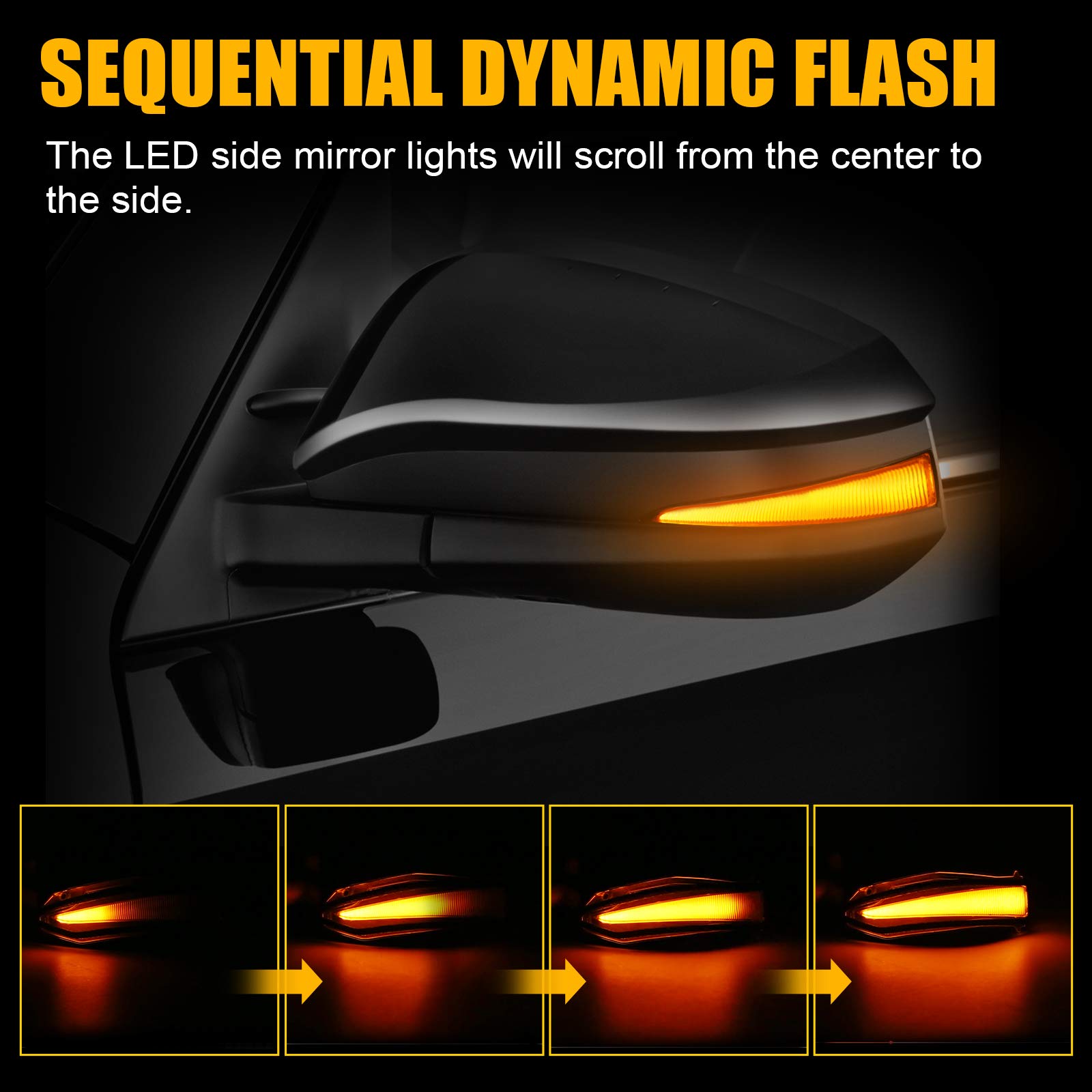 SUPAREE LED Side Mirror Turn Signal Lights - Sequential Dynamic Indicator Strip for Toyota 4Runner (2014-2024), Highlander (2014-2019), RAV4 (2013-2018), Noah (2015-2018) - Smoked Lens - Easy Installation & Enhanced Safety for Night Driving