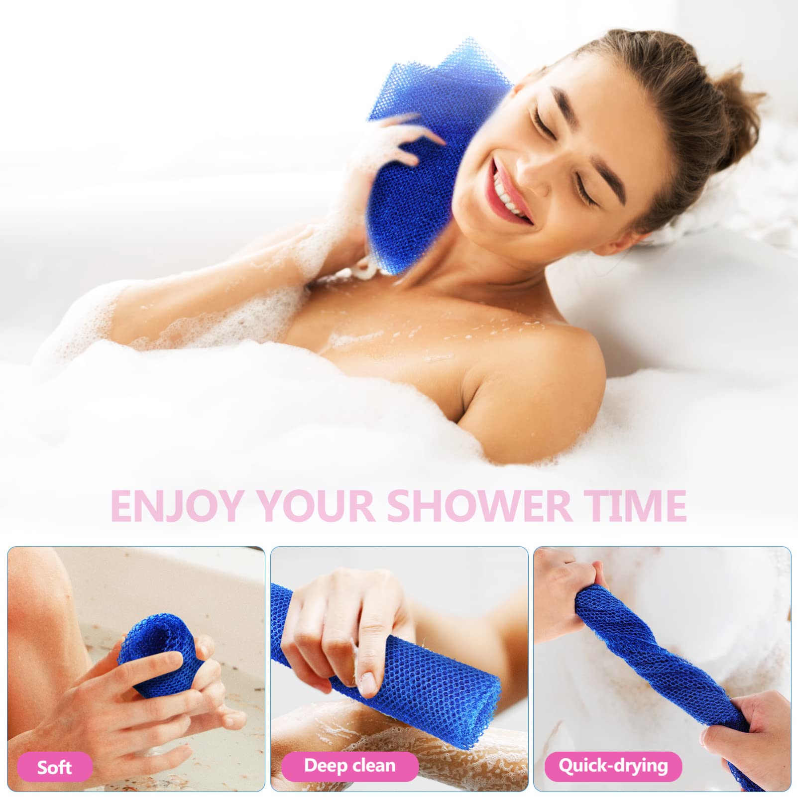 Premium African Net Bath Sponges 4-Pack - Exfoliating Body Scrubber for Shower & Back Cleansing - Natural Skin Care for Daily Use (Blue) - Perfect for Spa, Home Bath & Gift Sets