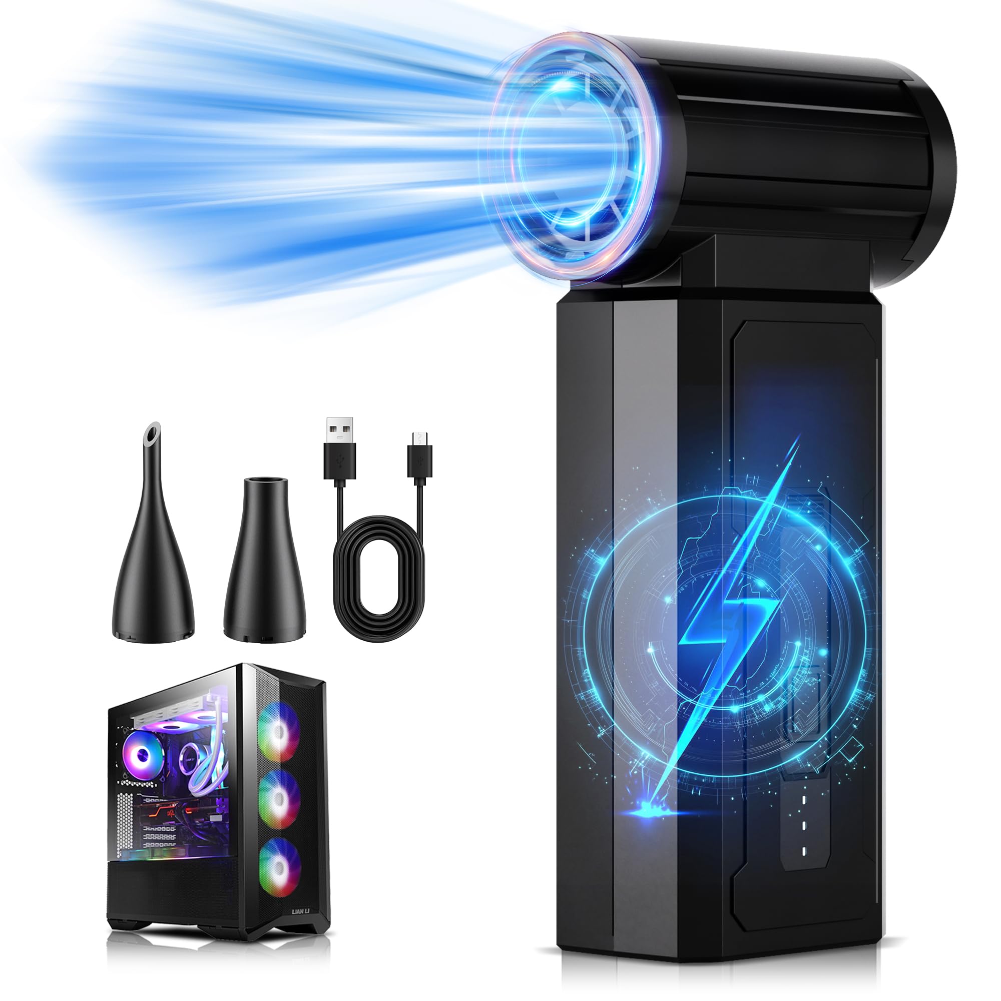 **Oley Cordless Electric Air Duster – 4 Speed Settings, 80.5mph & 100000RPM, Rechargeable Jet Dry Blower for Deep Cleaning – No Canned Air Needed – Perfect for Computers, Keyboards, Electronics, and Home Cleaning (Ink Black)**