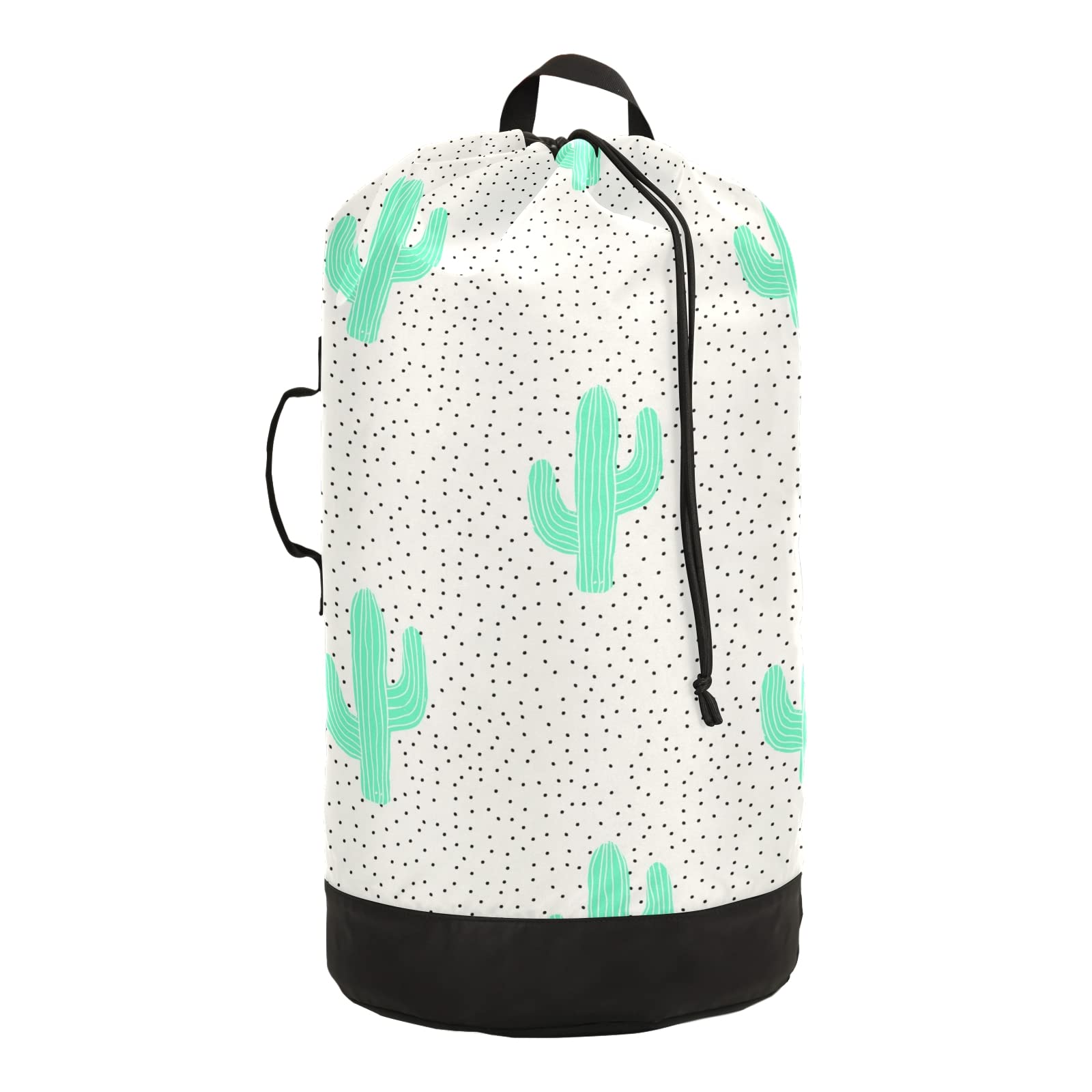 Cactus and Dots Laundry Backpack with Drawstring Closure - Waterproof Travel Laundry Bag for College, Gym, Dorm, Apartment & Laundromat - Portable Clothes Hamper for Camping, Vacation & Business Trips