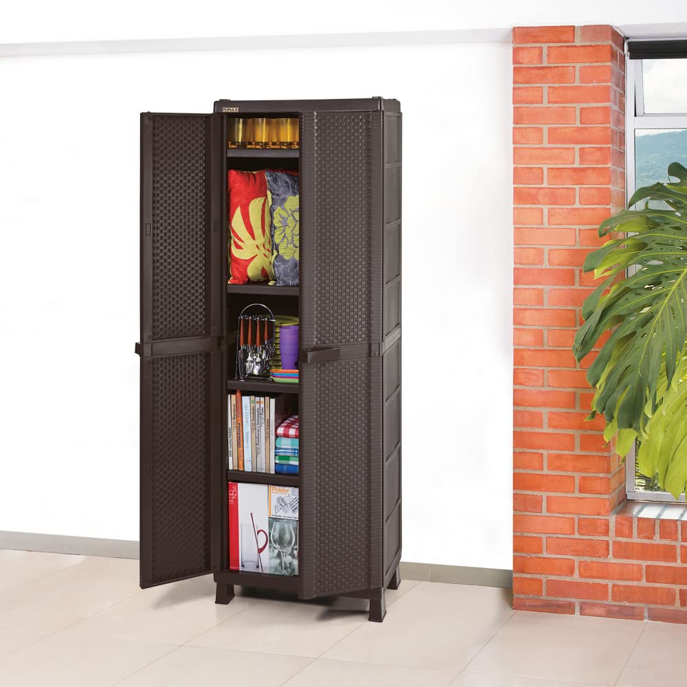 Brown Resin Wicker Storage Cabinet - Large Rattan Organizer for Patio, Living Room, Bedroom & Bathroom | Weather-Resistant Outdoor Indoor Furniture