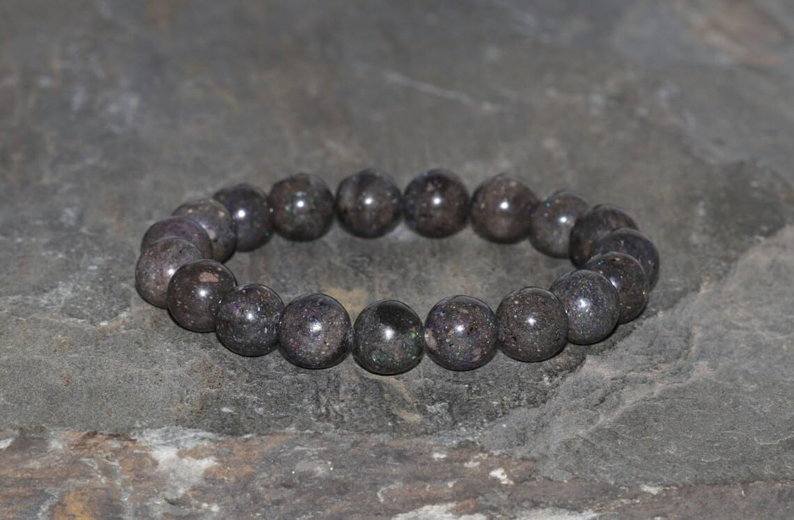 8mm Natural Australian Dark Opal Beaded Bracelet - Unisex Black Fire Opal Gemstone Jewelry for Men & Women | Perfect Gift for Birthday, Anniversary & Special Occasions