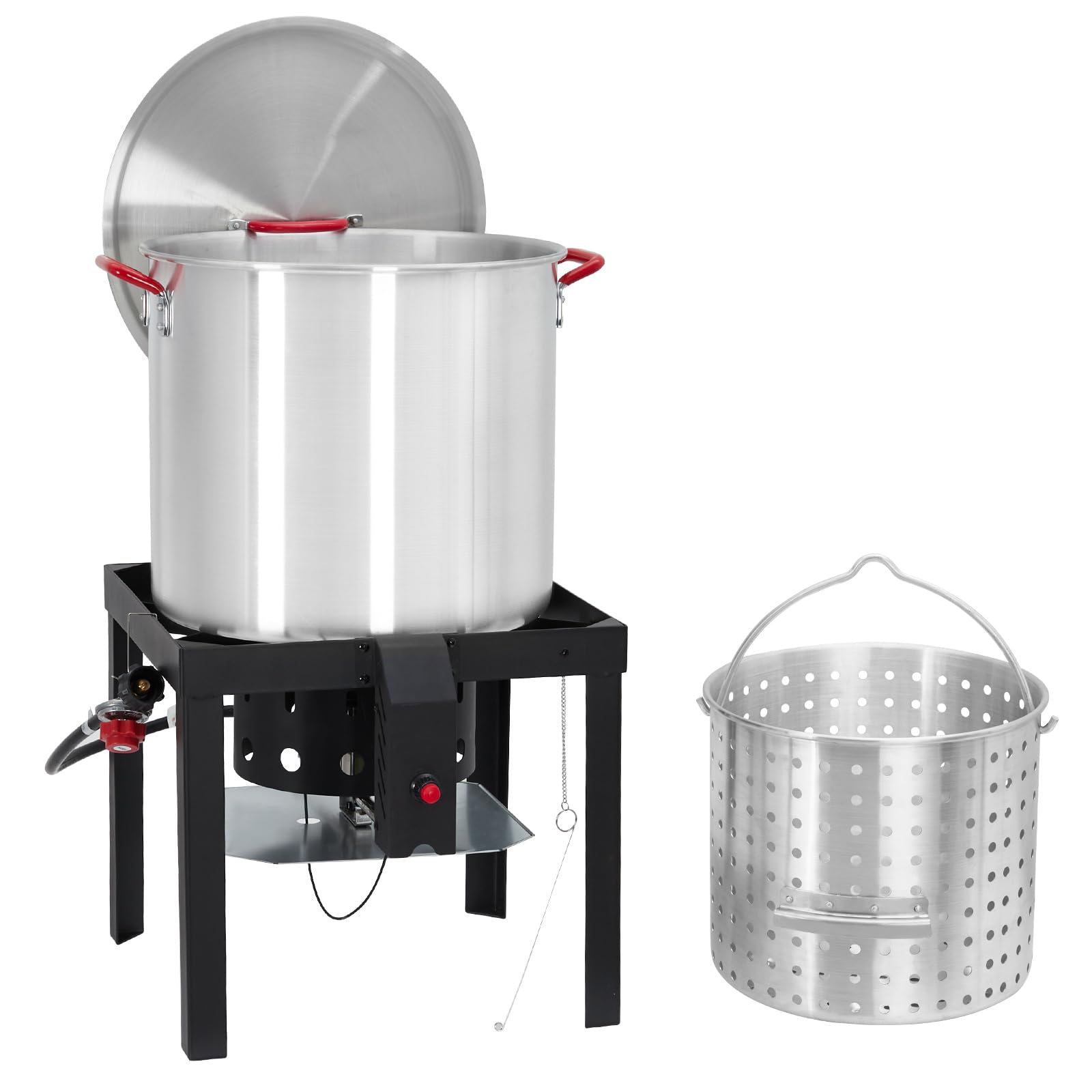 **100 Qt Outdoor Seafood Boil Pot with Basket & Burner – Aluminum Propane Fish Fryer, Crab & Crawfish Boiler, 110,000 BTU, 10 PSI Regulator – Perfect for Backyard Cooking, Camping, and Large Gatherings**