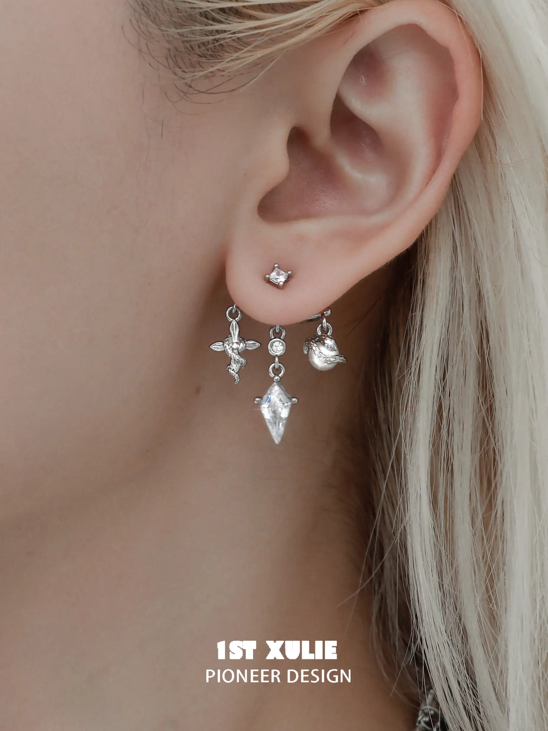 18k Platinum Plated Snake Bite White & Black Serpent Stud Earrings for Women - Gothic Punk Jewelry for Parties, Concerts and Night Out