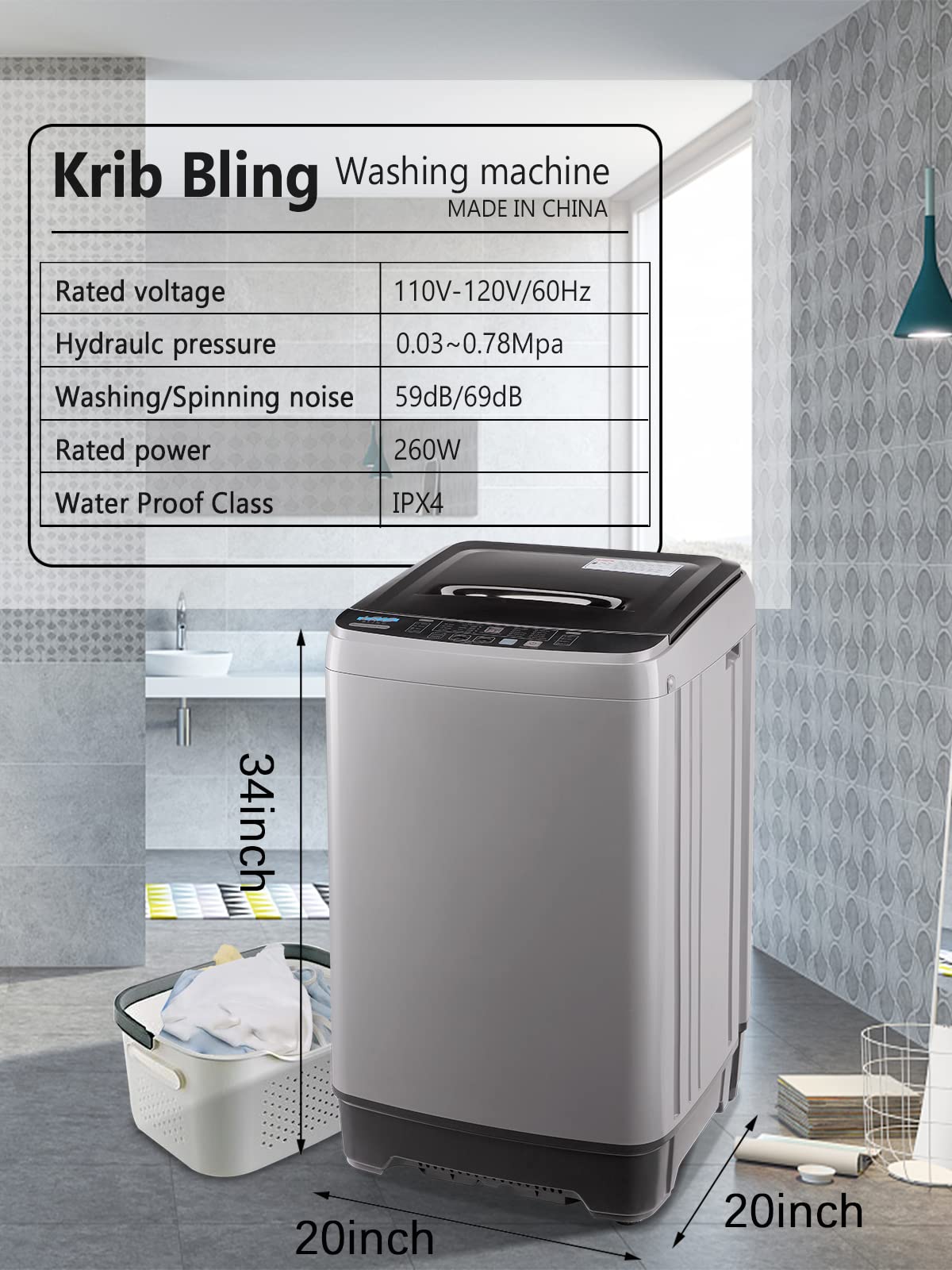 Full Automatic Washing Machine with LED Display - 17.7 lbs Portable Washer with Drain Pump, 10 Programs & 8 Water Levels - Perfect for RV, Camping, Apartments, Dorms & Small Spaces (Dark Grey) - Compact Laundry Solution for Travel, Tiny Homes & Limited Spaces