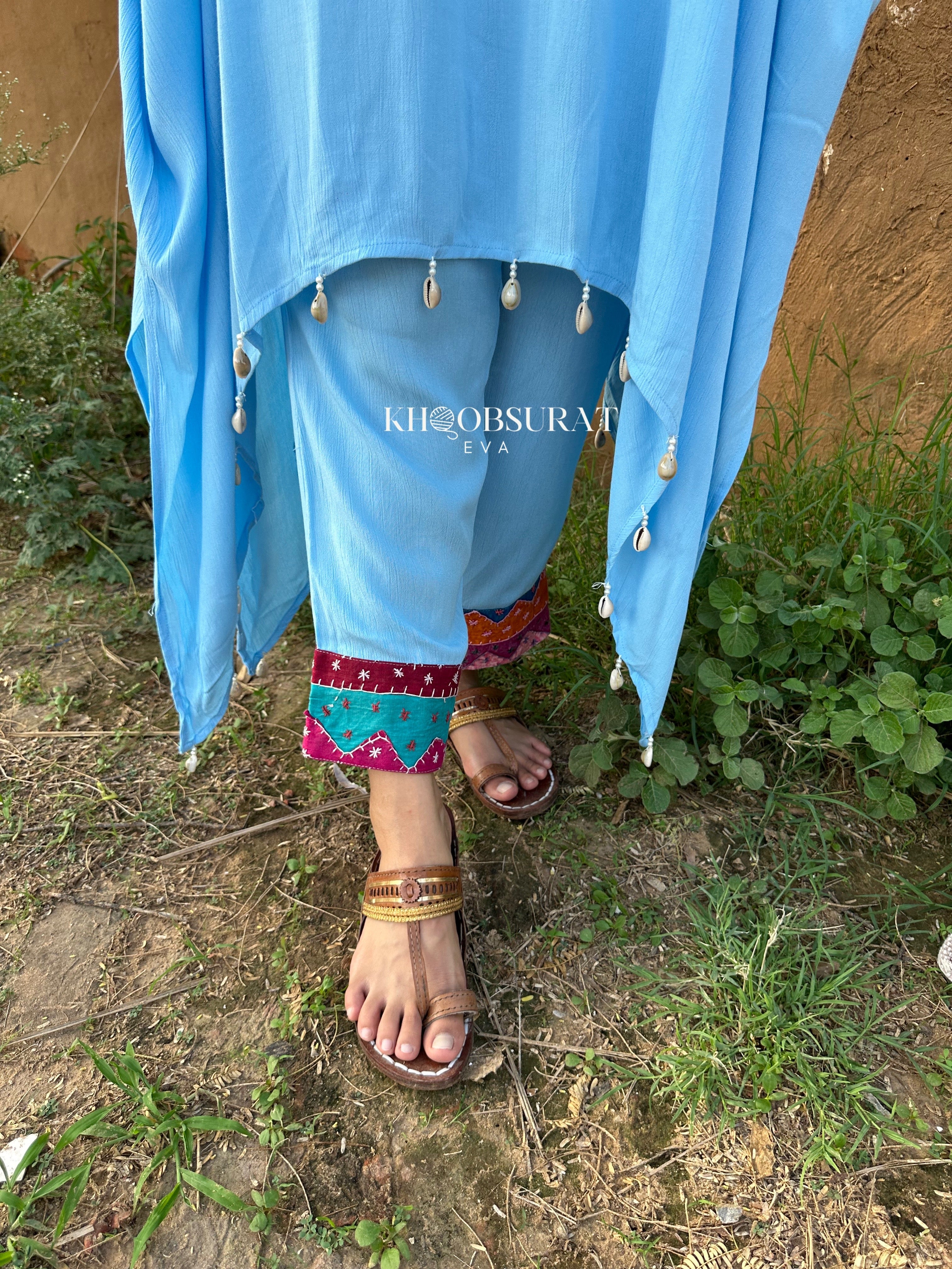Boho Chic Blue Matching Outfit Set - Stylish & Comfortable Women's Two-Piece Coord for Casual Wear, Beach Vacation, and Summer Fashion
