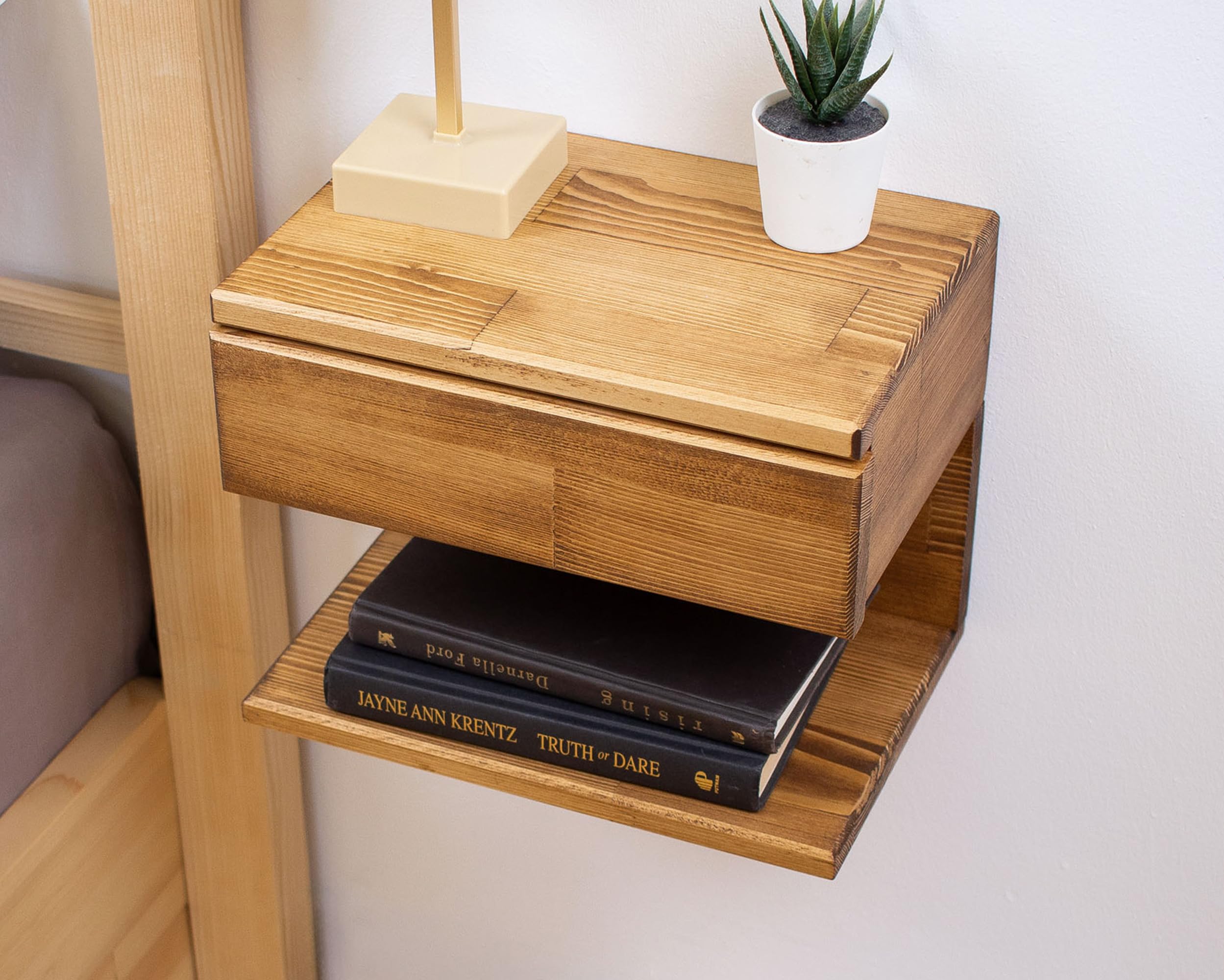 Floating Nightstand with Storage Drawer - Handmade Wood Bedside Shelf, End Table or Accent Table for Small Spaces - Perfect for Apartments, Dorms & Modern Bedrooms (Cape Town Design)
